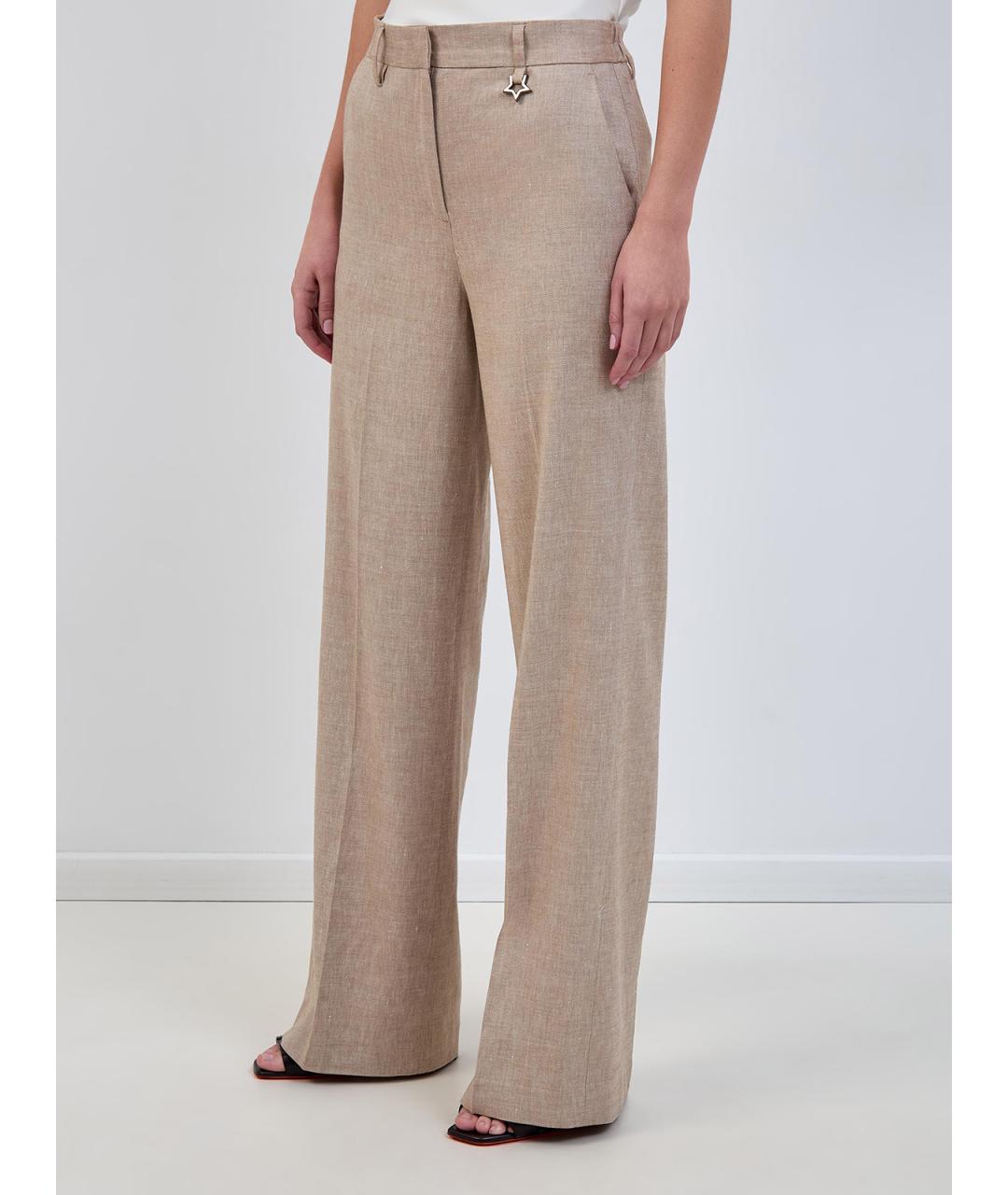 LORENA ANTONIAZZI Бежевые льняные прямые брюки, фото 3