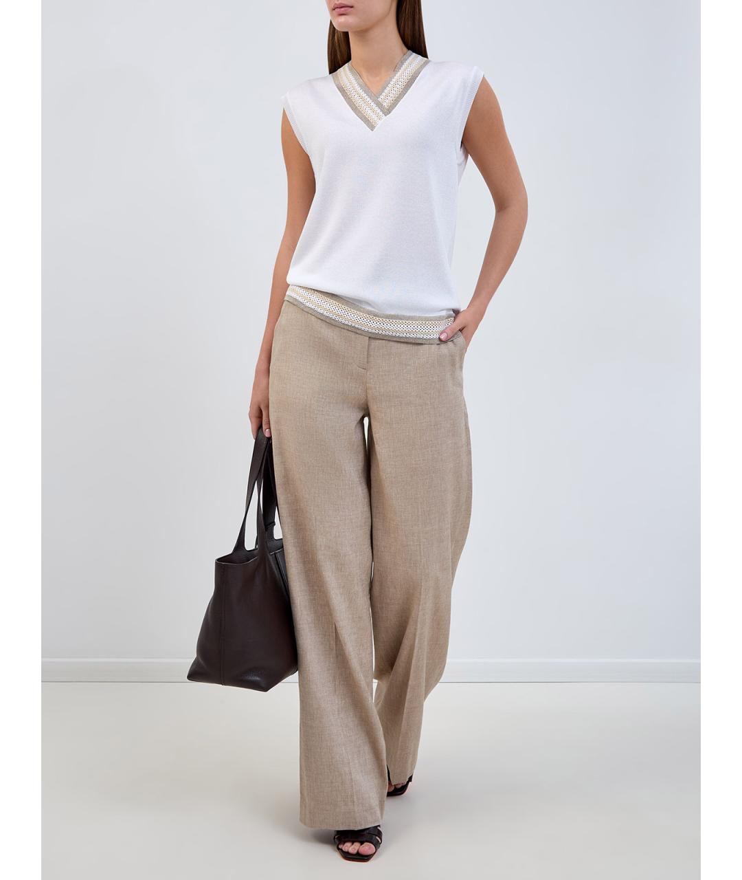 LORENA ANTONIAZZI Бежевые льняные прямые брюки, фото 2