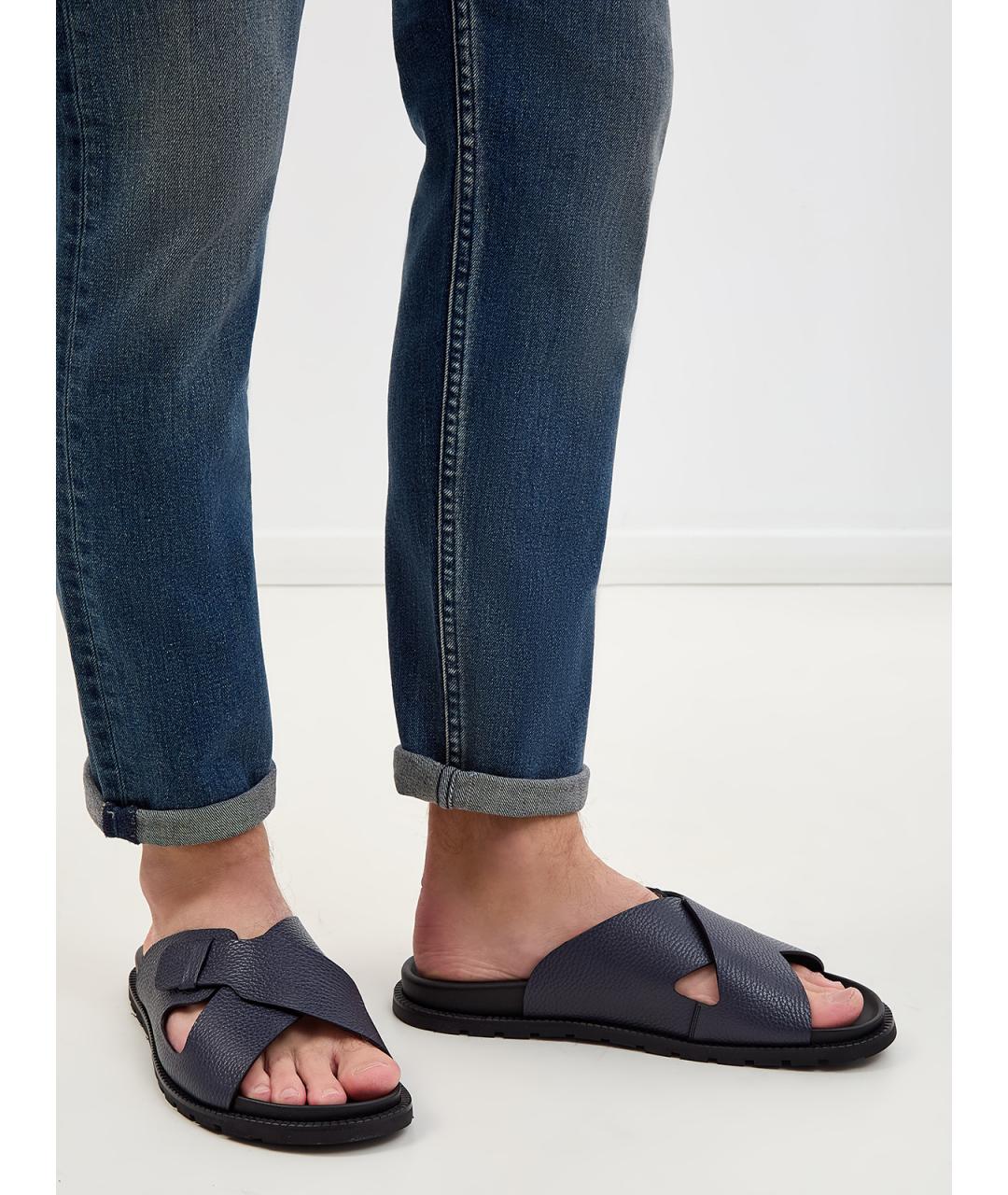 BARRETT Темно-синие кожаные шлепанцы, фото 2