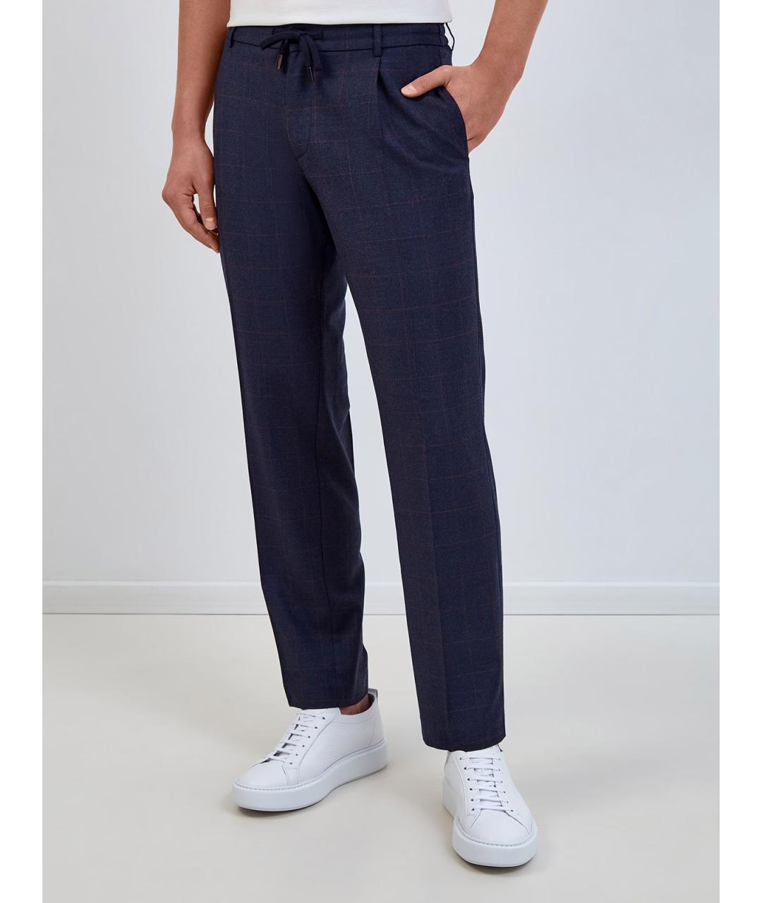 CAPOBIANCO Синие шерстяные повседневные брюки, фото 3