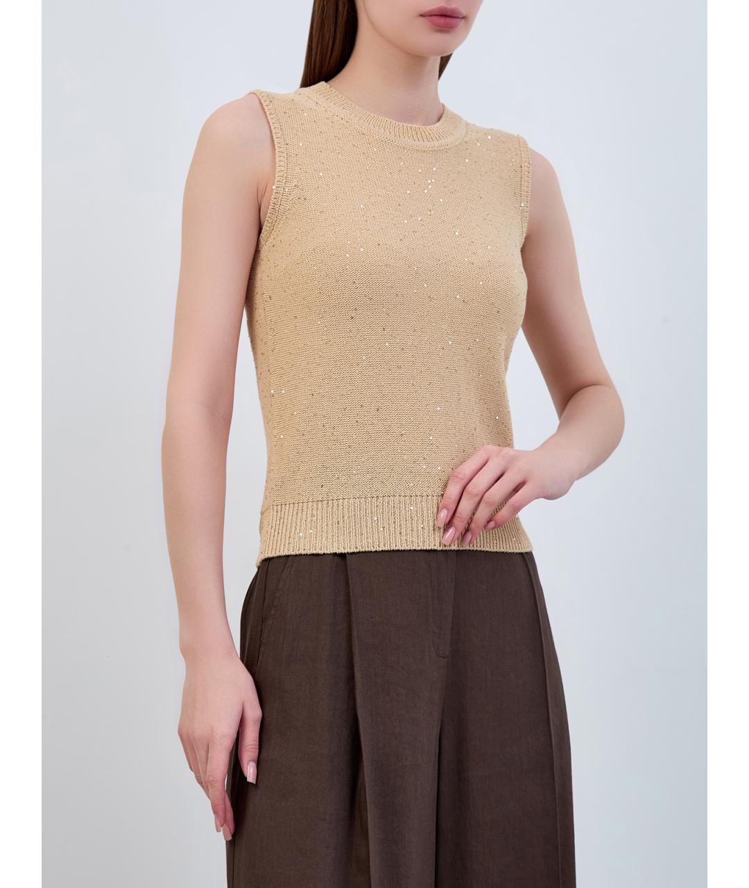 LORENA ANTONIAZZI Бежевая хлопковая майка, фото 3