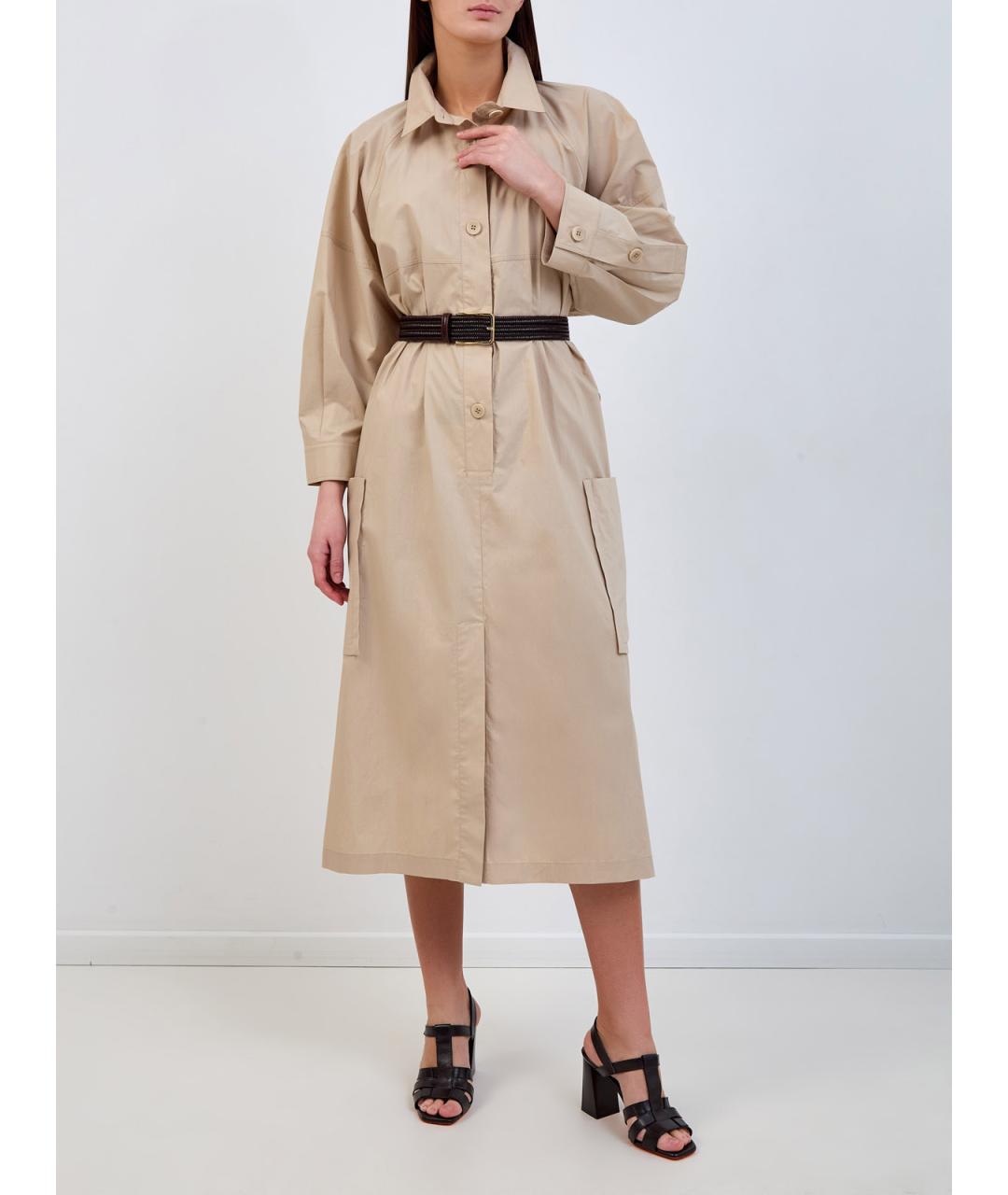 GENTRY PORTOFINO Бежевое хлопковое повседневное платье, фото 2