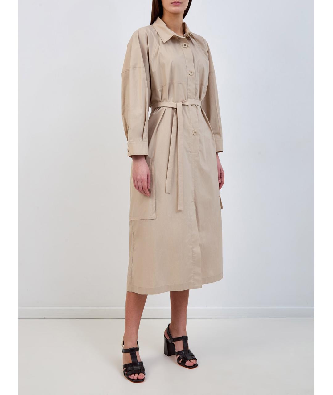 GENTRY PORTOFINO Бежевое хлопковое повседневное платье, фото 3