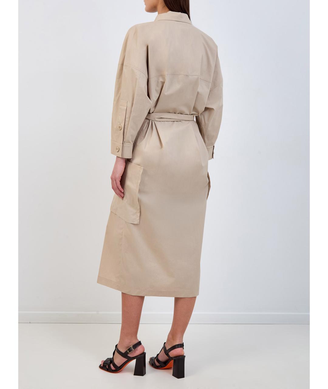 GENTRY PORTOFINO Бежевое хлопковое повседневное платье, фото 4