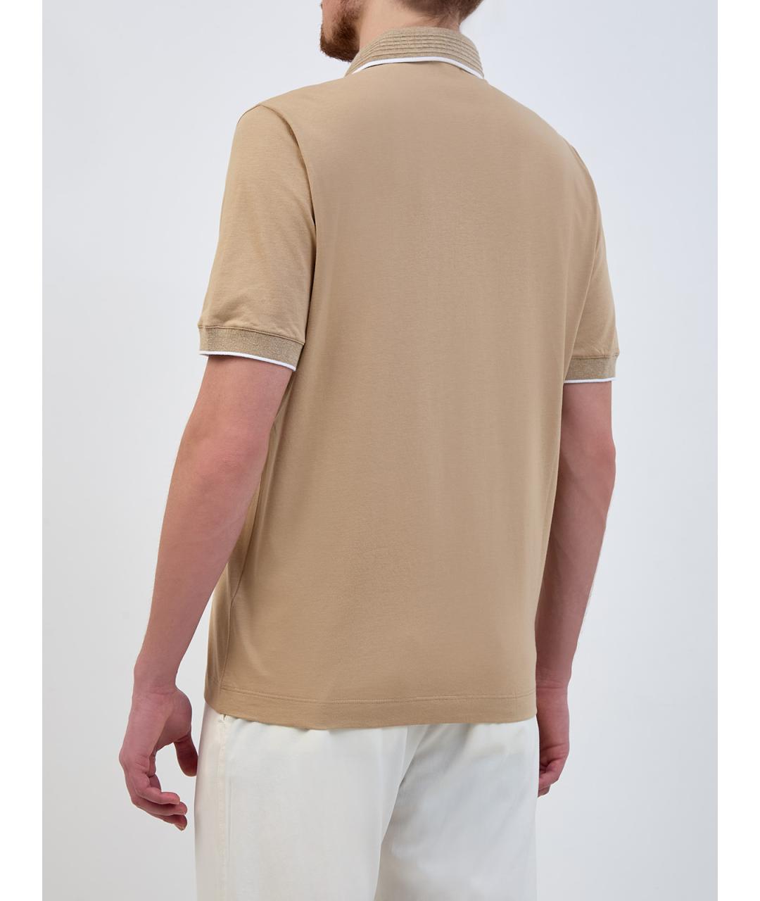 CANALI Бежевое хлопковое поло с коротким рукавом, фото 4