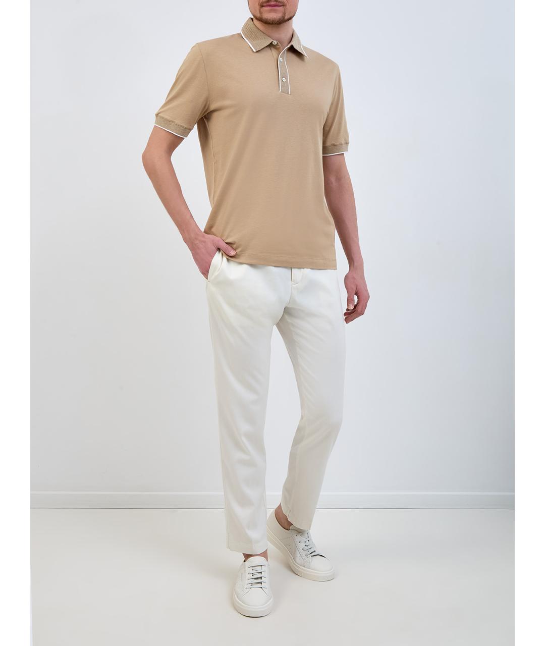 CANALI Бежевое хлопковое поло с коротким рукавом, фото 2