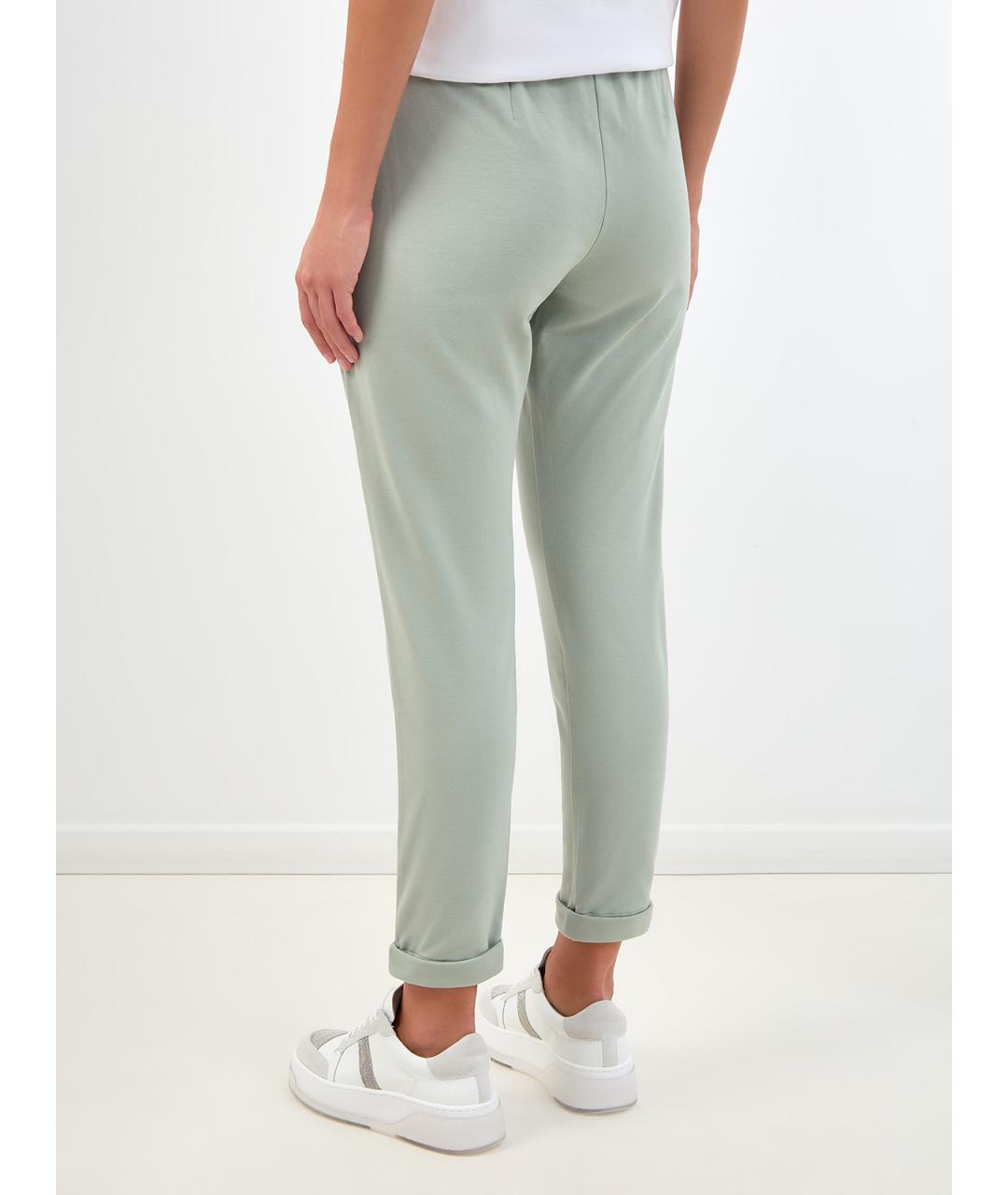 BRUNELLO CUCINELLI Зеленые хлопковые прямые брюки, фото 4