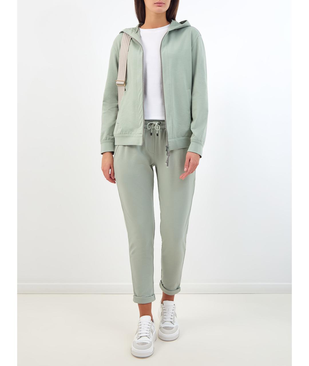 BRUNELLO CUCINELLI Зеленые хлопковые прямые брюки, фото 2