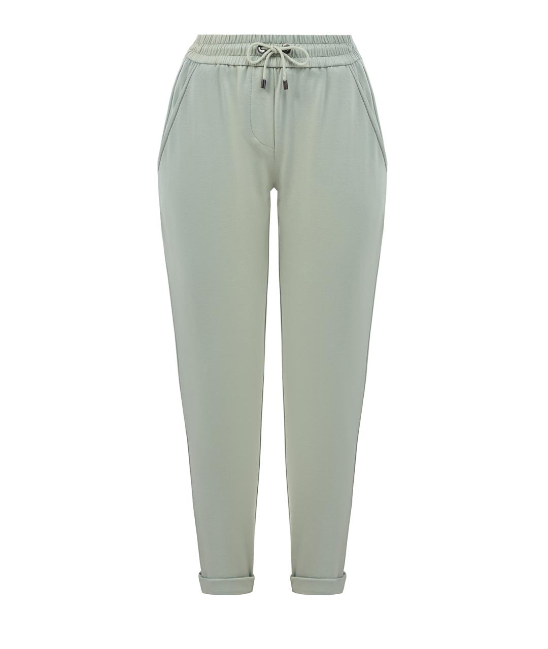 BRUNELLO CUCINELLI Зеленые хлопковые прямые брюки, фото 1