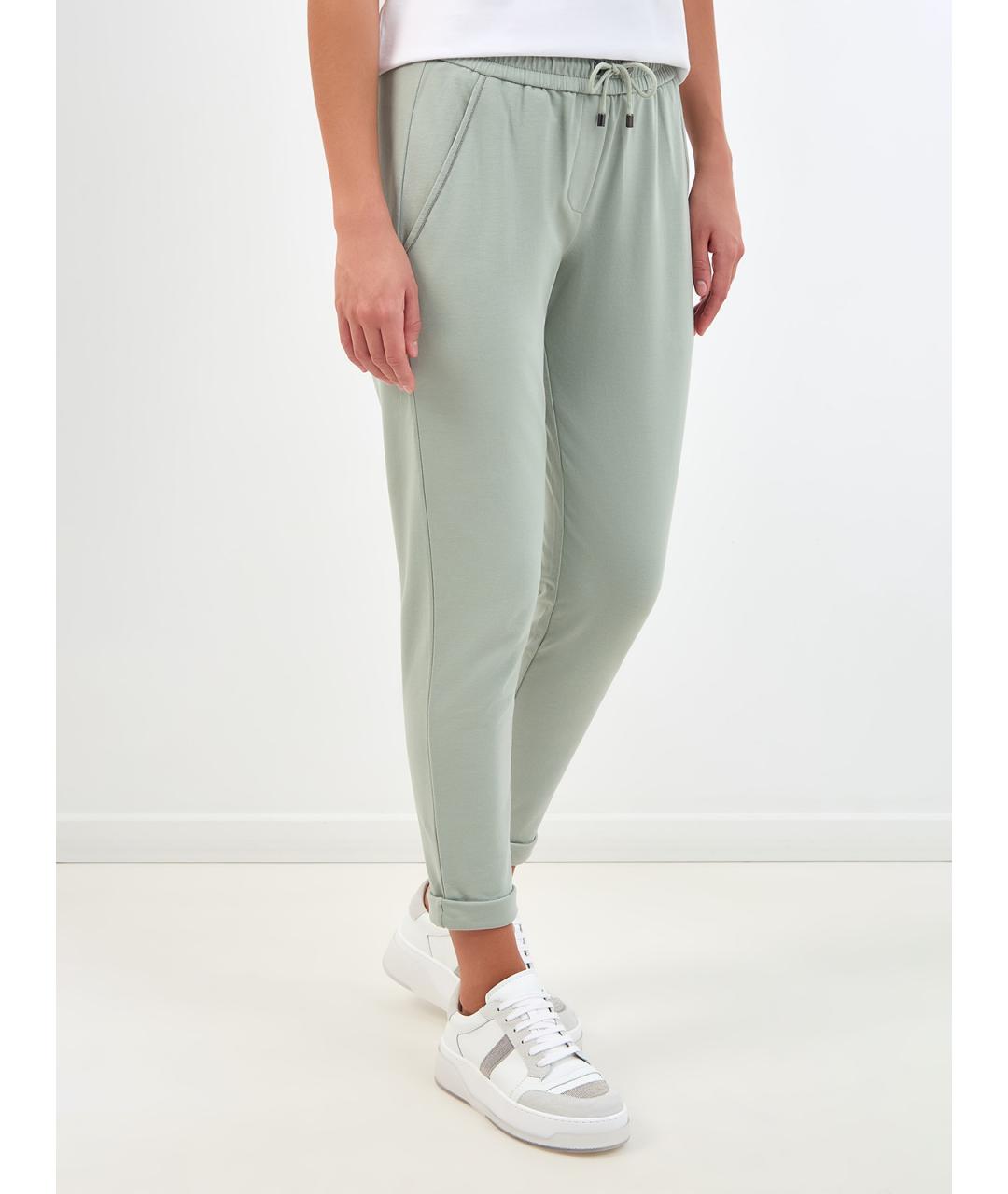 BRUNELLO CUCINELLI Зеленые хлопковые прямые брюки, фото 3