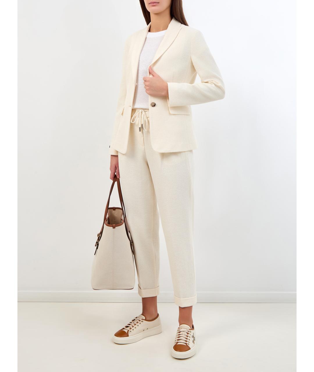 PESERICO Бежевые хлопковые прямые брюки, фото 2