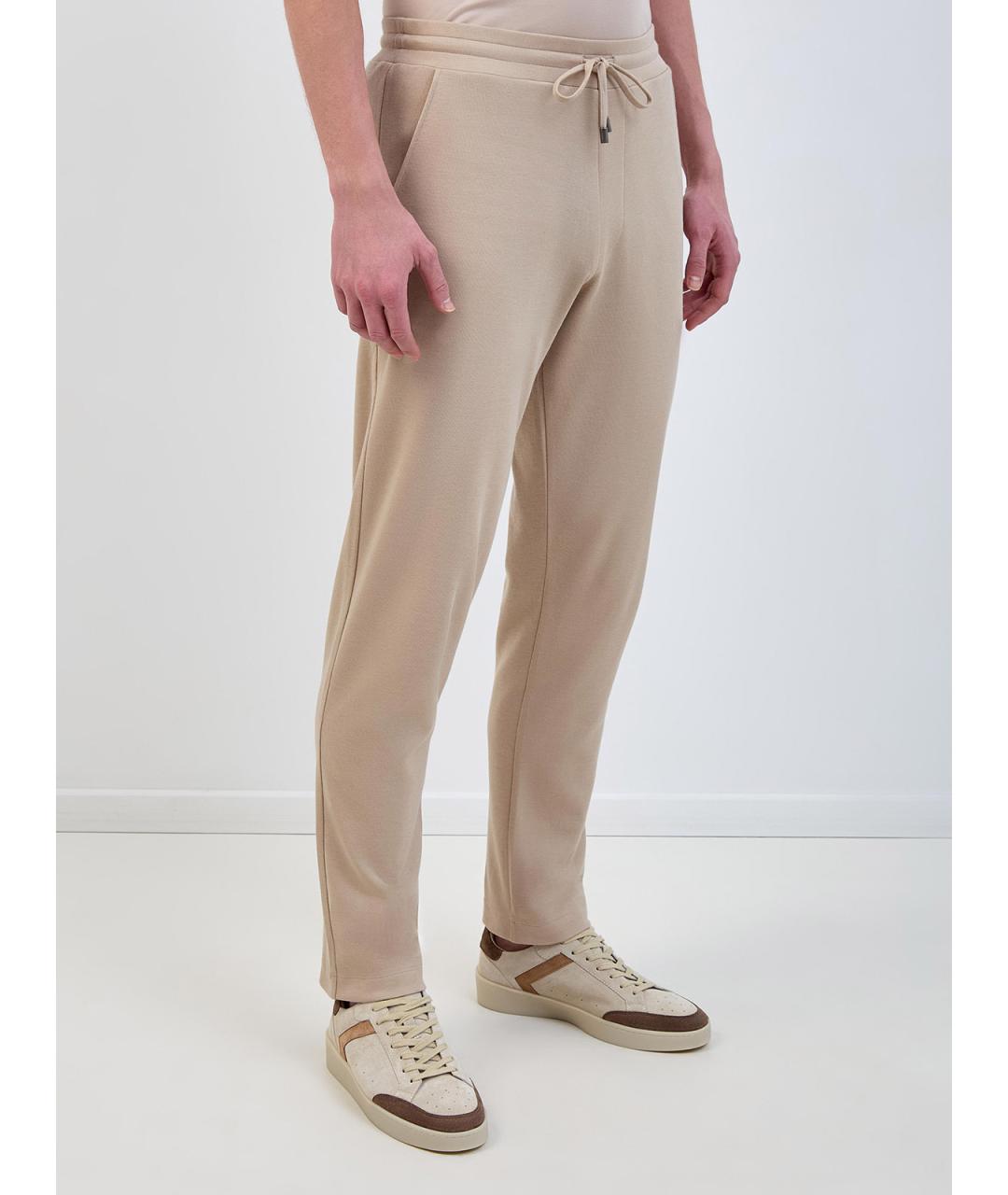 CANALI Бежевые хлопковые повседневные брюки, фото 3