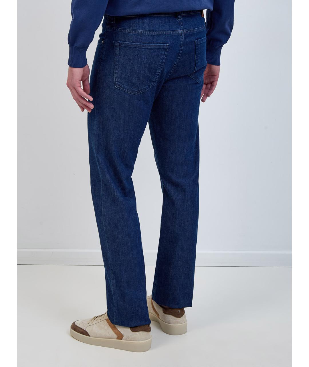 CANALI Синие хлопковые прямые джинсы, фото 4