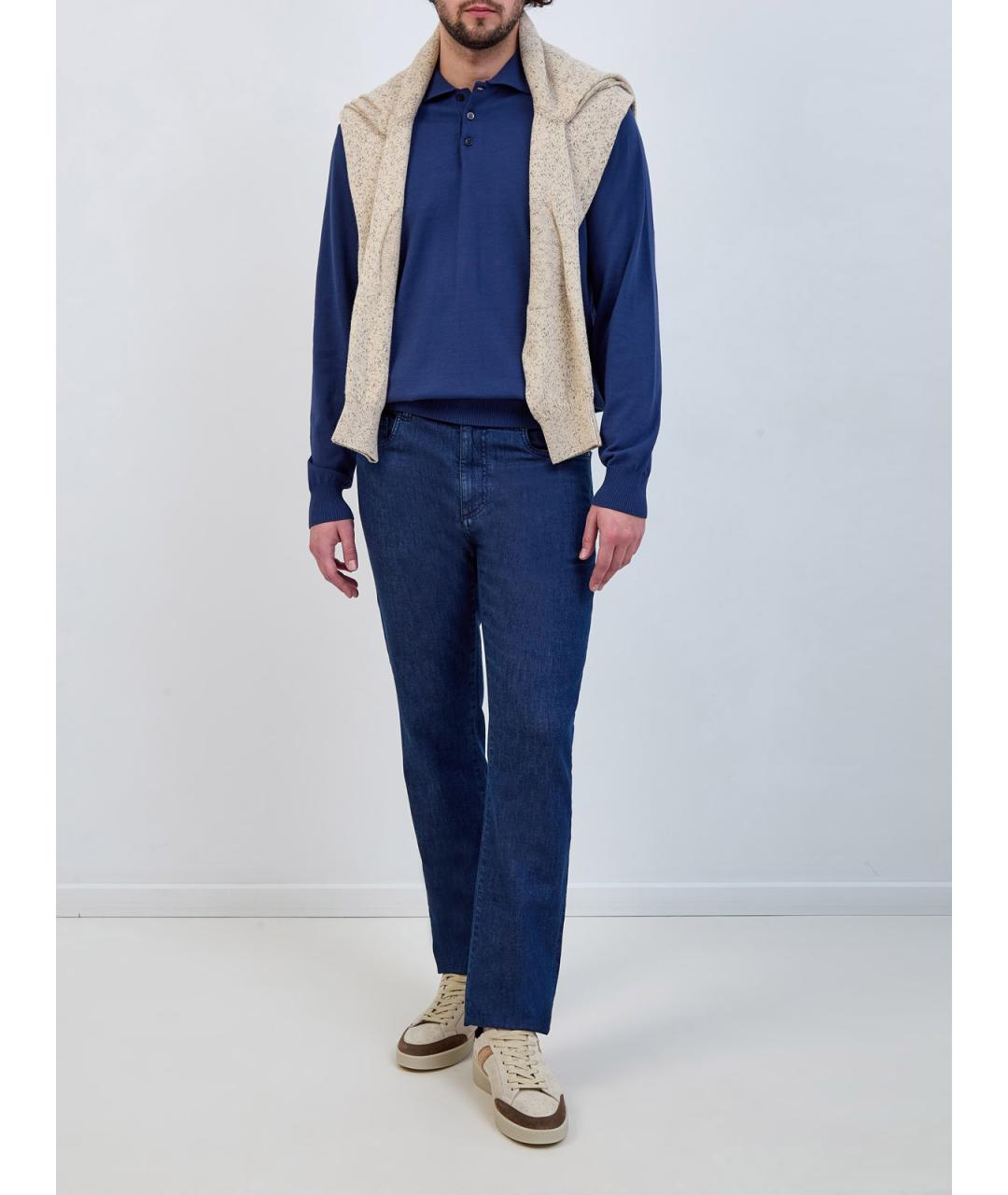 CANALI Синие хлопковые прямые джинсы, фото 2