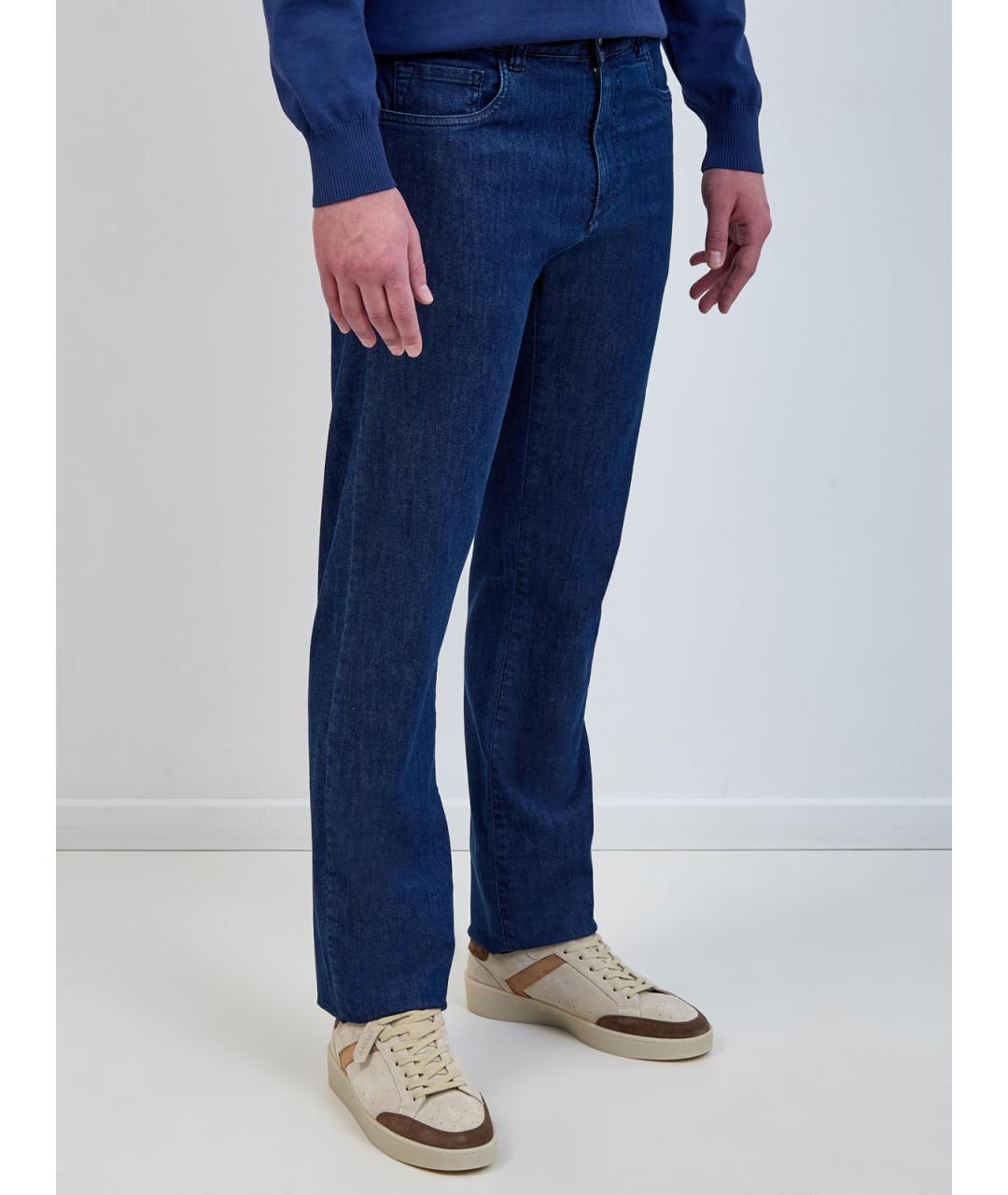 CANALI Синие хлопковые прямые джинсы, фото 3