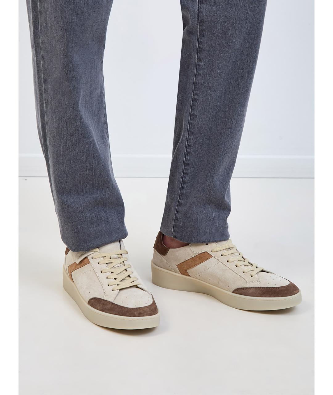 CANALI Бежевые замшевые низкие кроссовки / кеды, фото 2