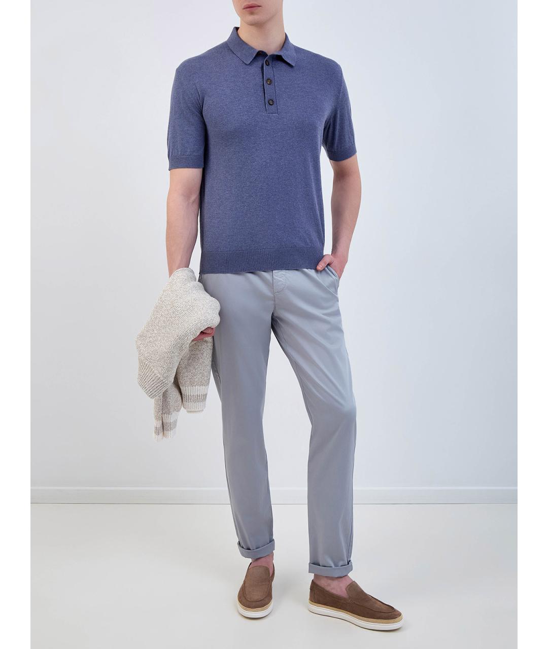 ELEVENTY Синее хлопковое поло с коротким рукавом, фото 2