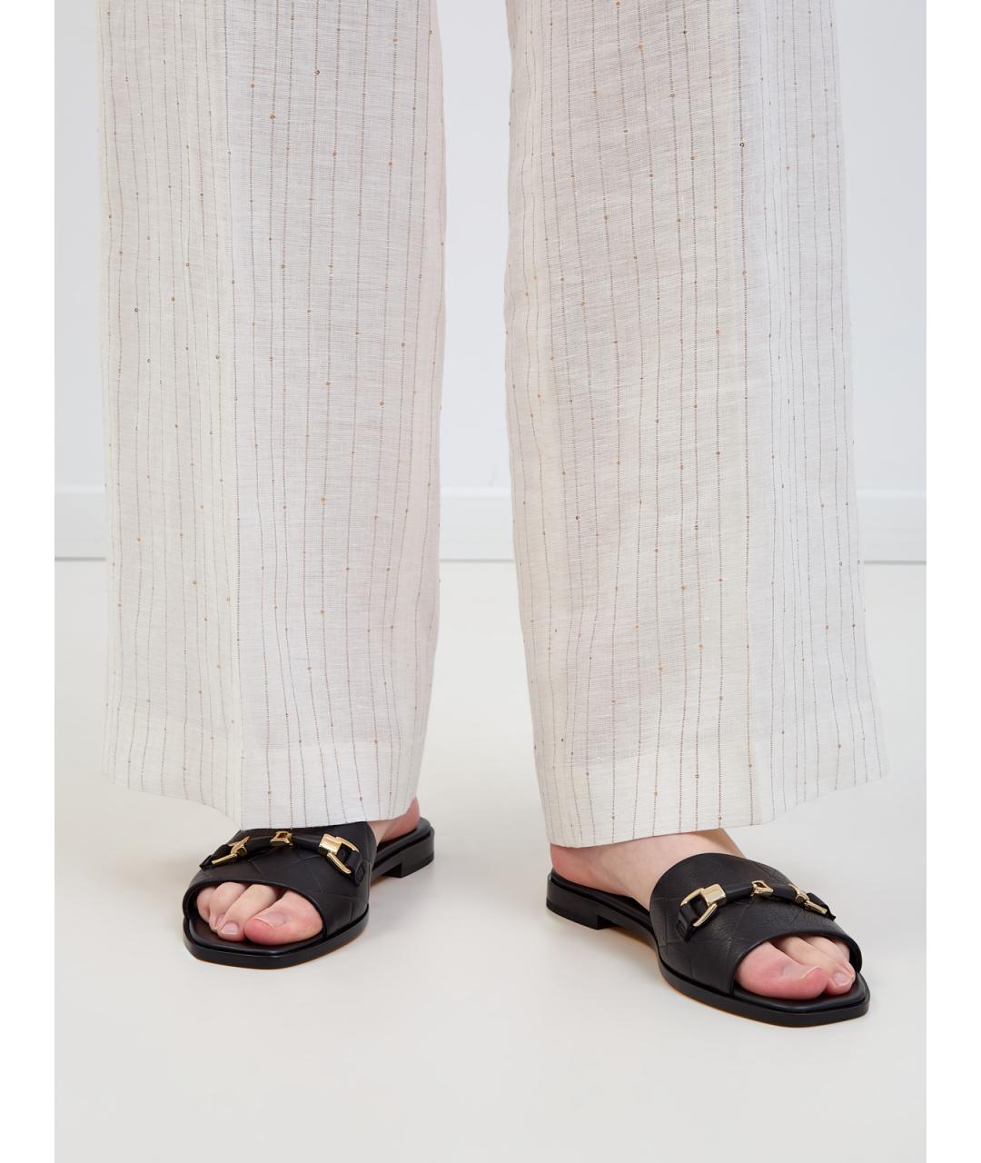 DOUCAL'S Черные кожаные шлепанцы, фото 2