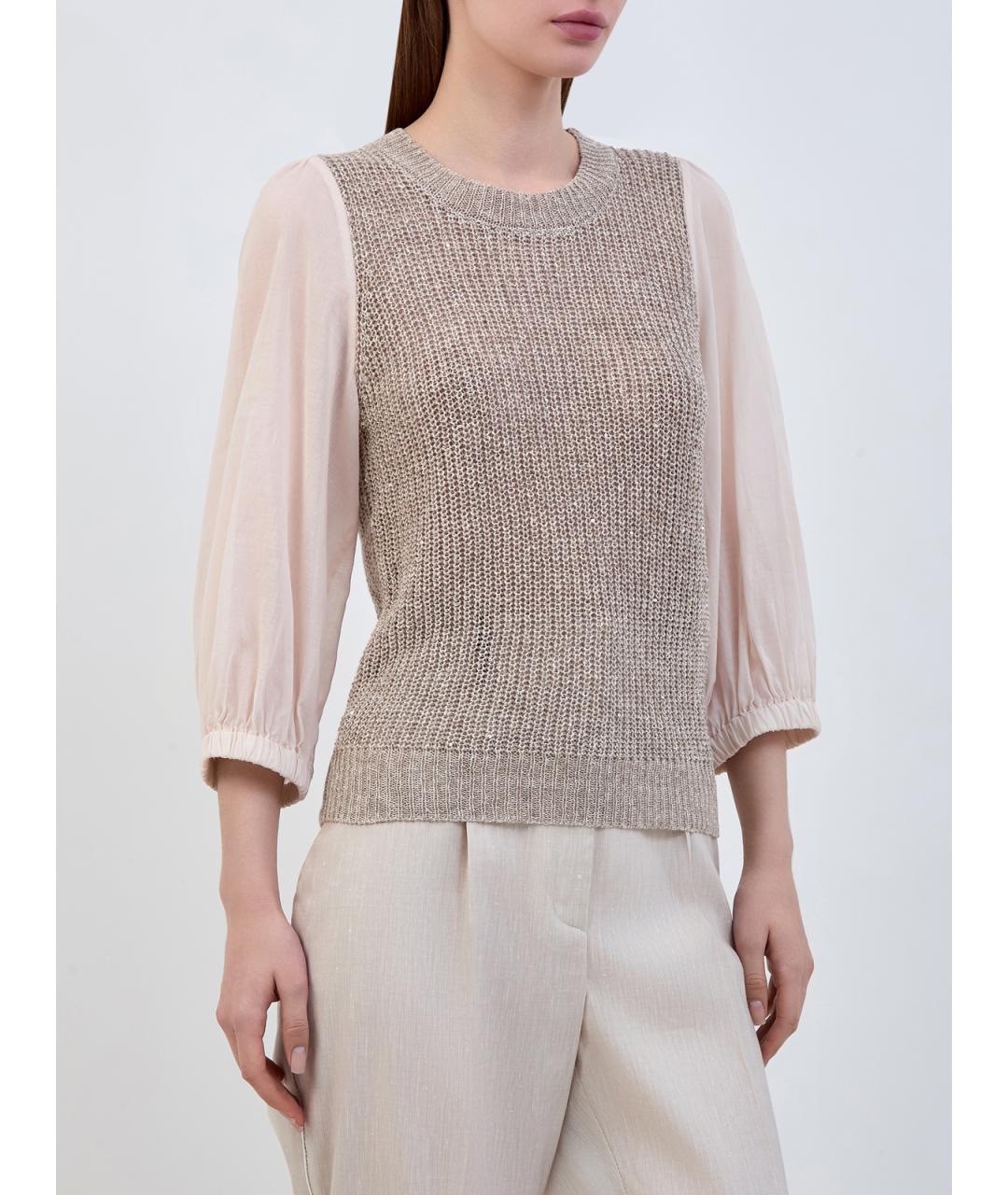 PESERICO Бежевый льняной джемпер / свитер, фото 3