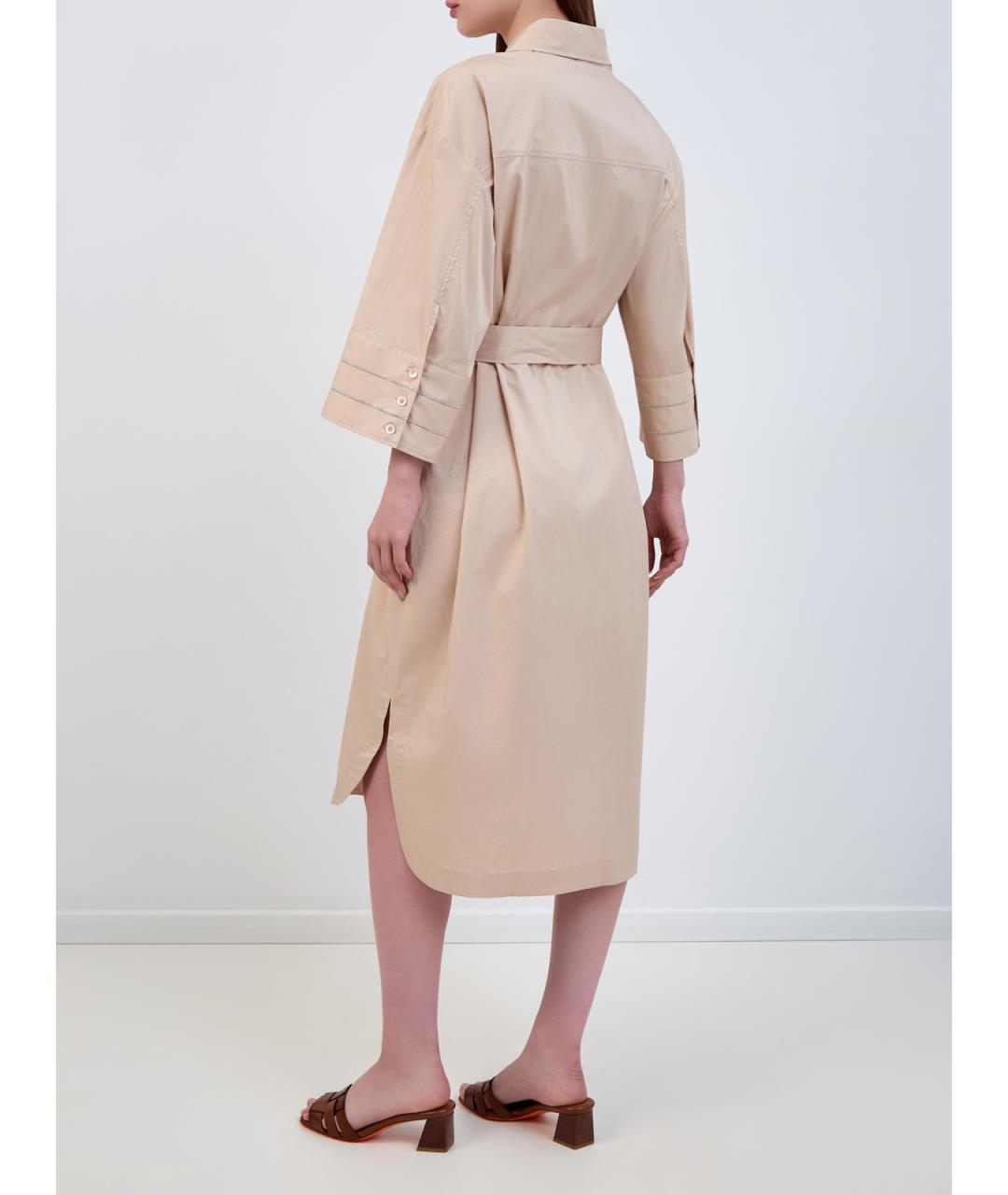 PESERICO Бежевое хлопковое повседневное платье, фото 4