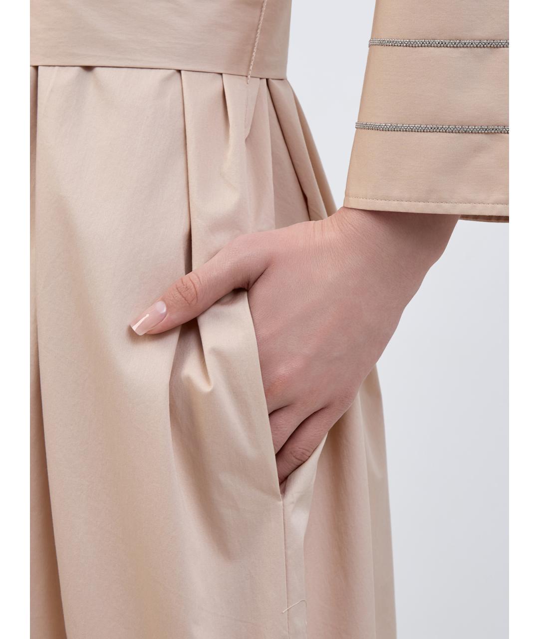 PESERICO Бежевое хлопковое повседневное платье, фото 5