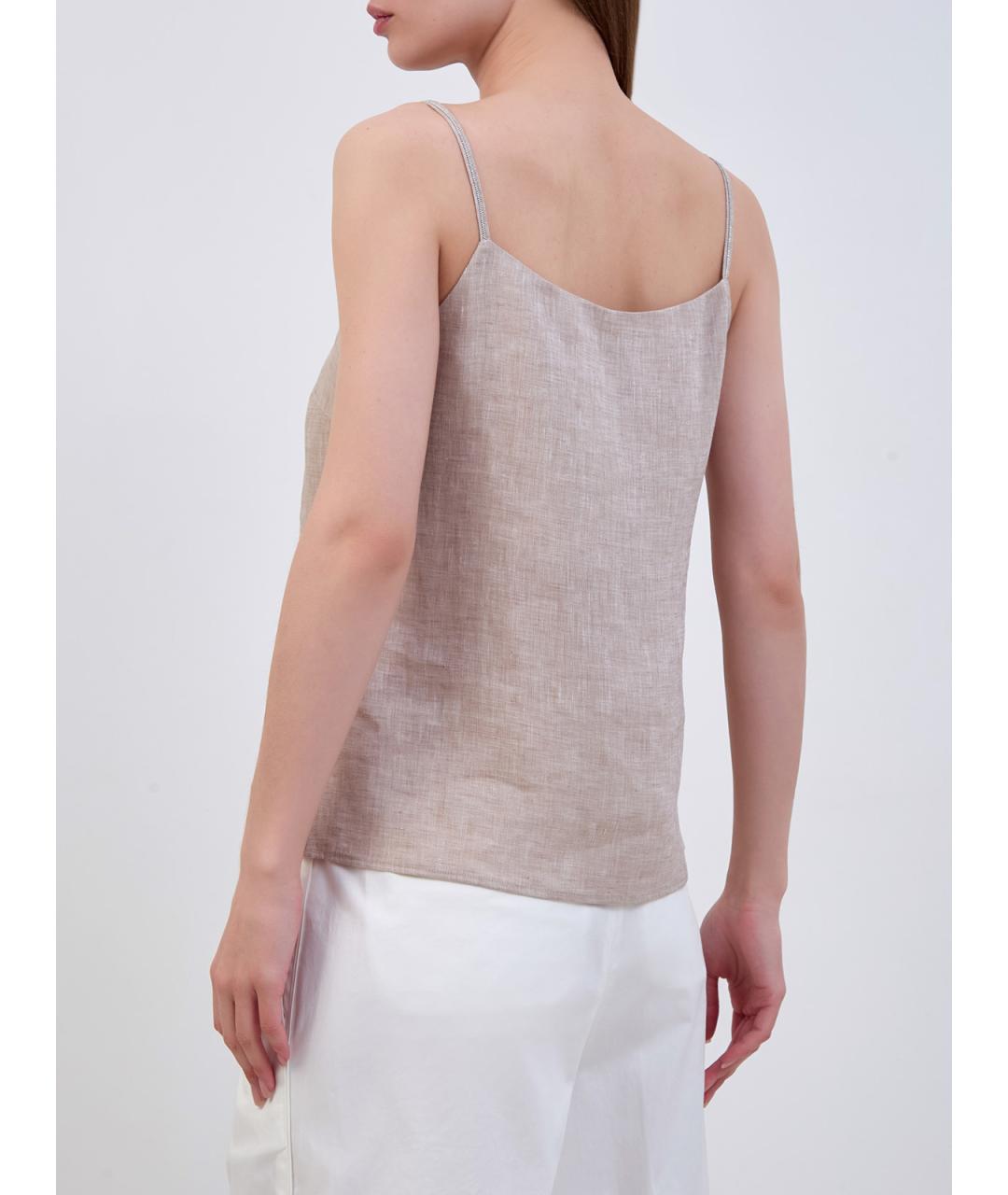 PESERICO Бежевая льняная майка, фото 4