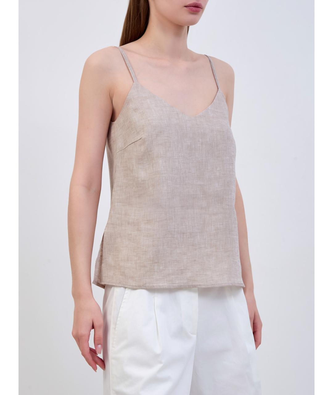 PESERICO Бежевая льняная майка, фото 3