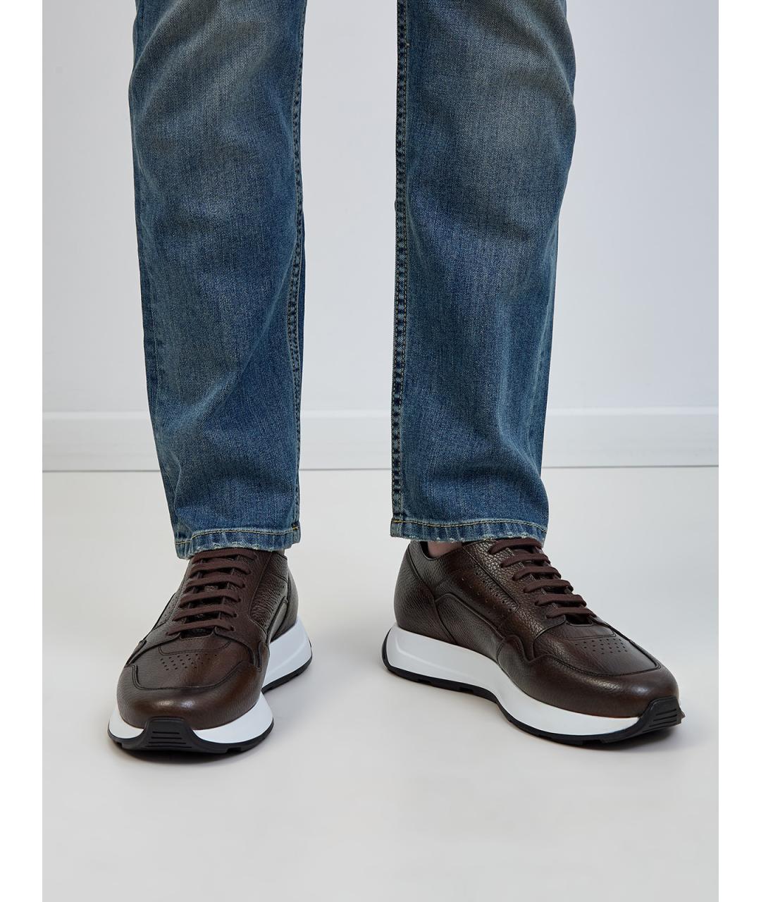 BARRETT Коричневые кожаные низкие кроссовки / кеды, фото 2