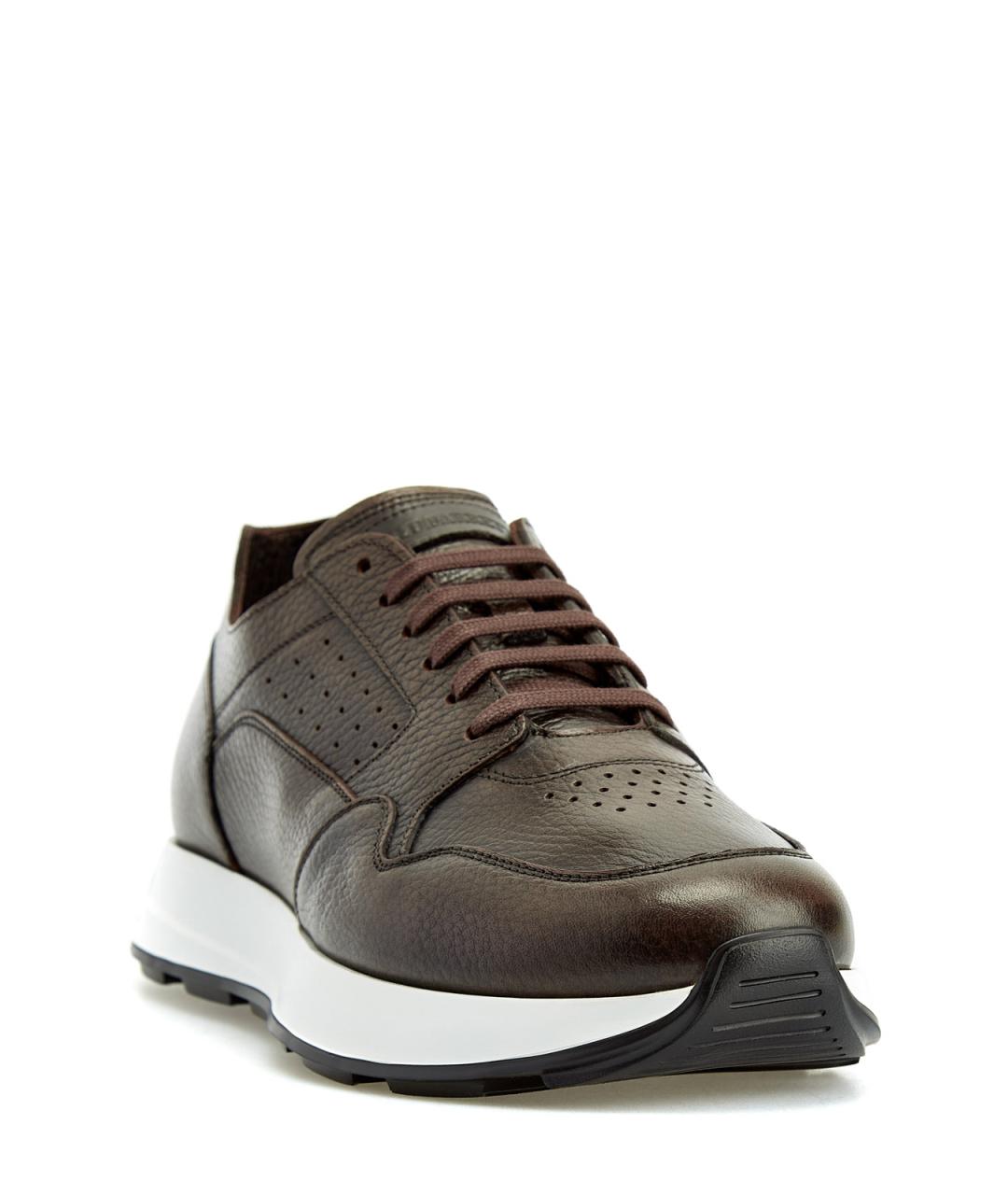 BARRETT Коричневые кожаные низкие кроссовки / кеды, фото 3