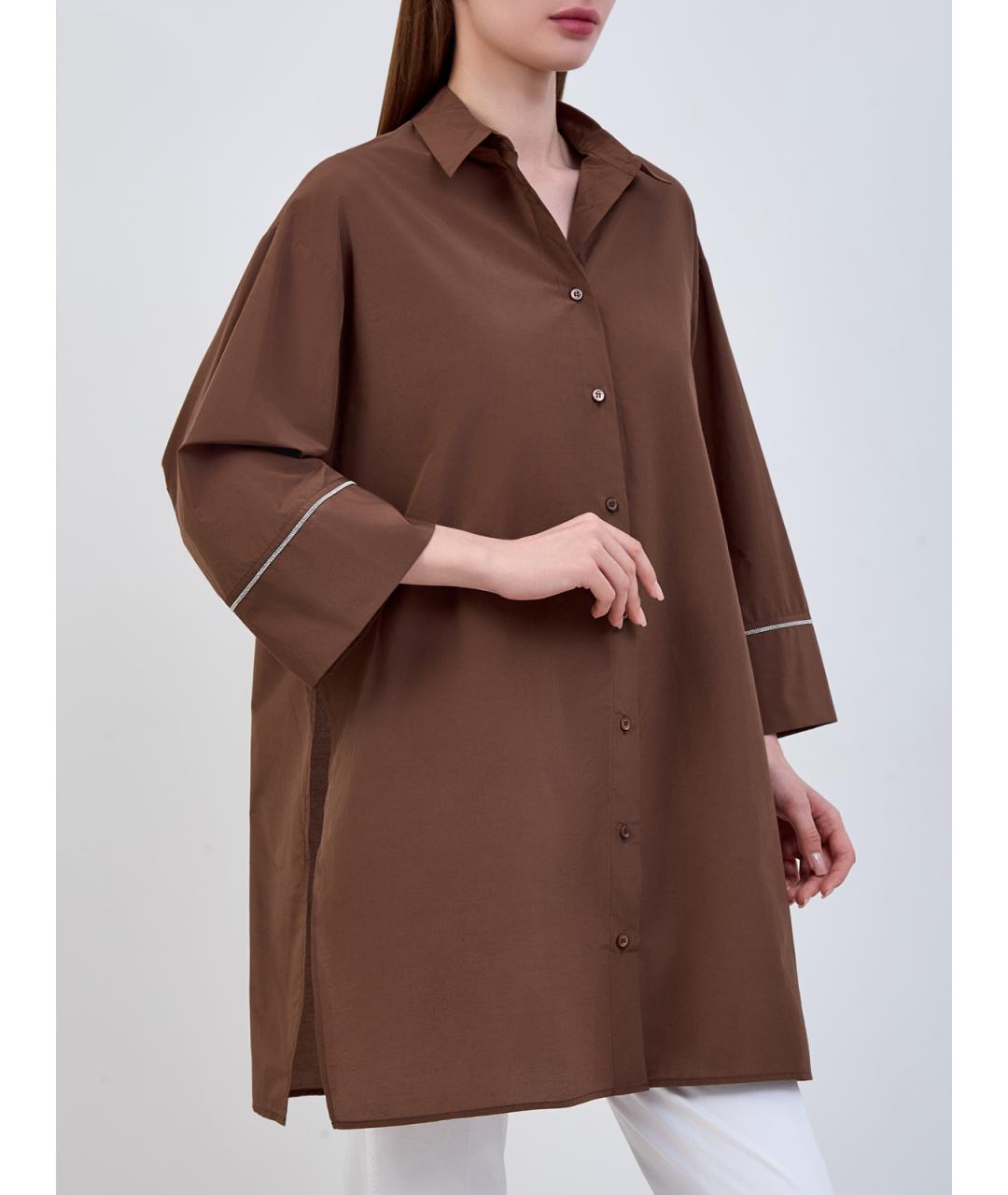 PESERICO Коричневая хлопковая рубашка, фото 3