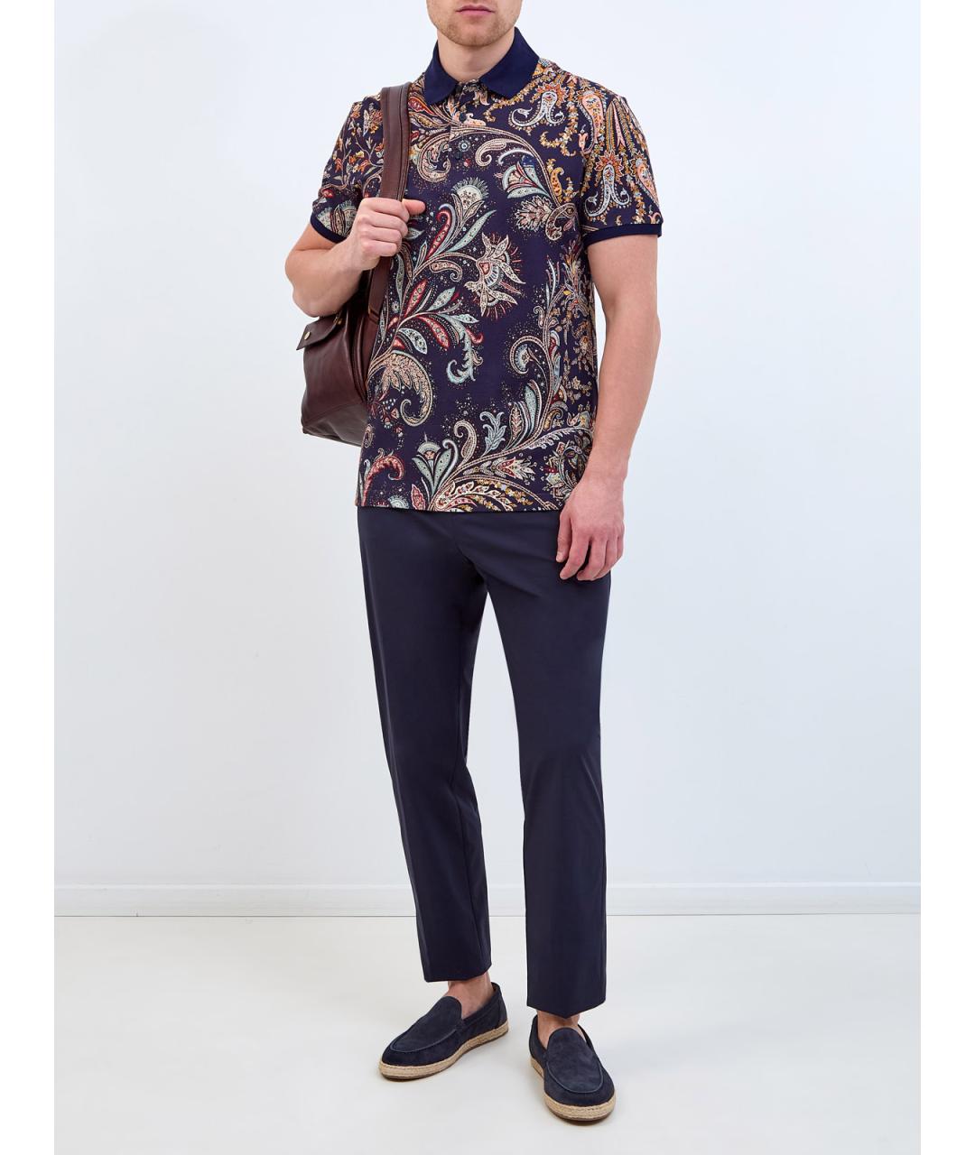 ETRO Синее хлопковое поло с коротким рукавом, фото 2