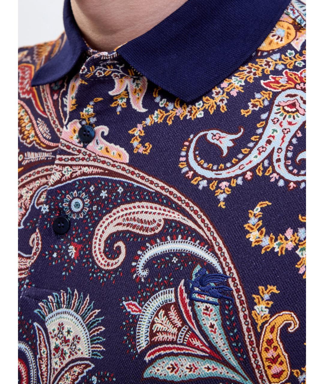 ETRO Синее хлопковое поло с коротким рукавом, фото 5