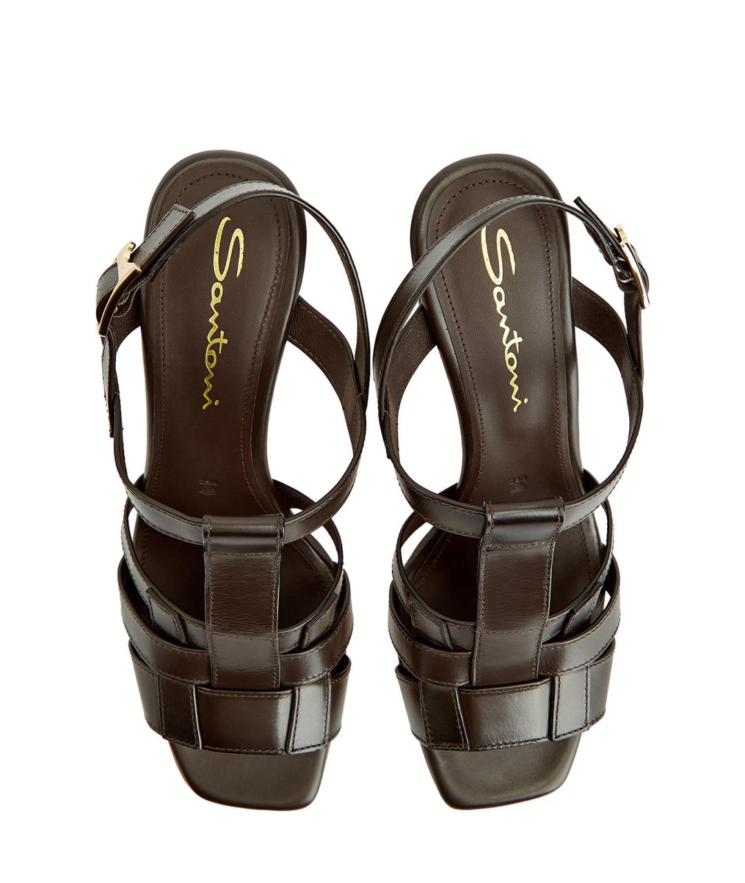 SANTONI Коричневые кожаные босоножки, фото 5