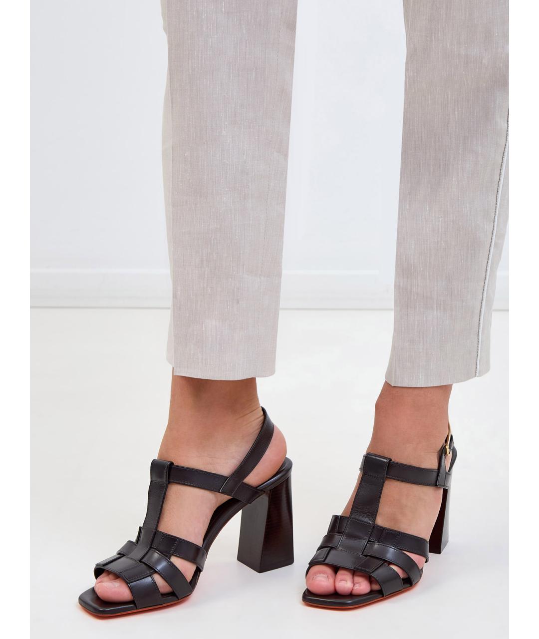 SANTONI Коричневые кожаные босоножки, фото 2