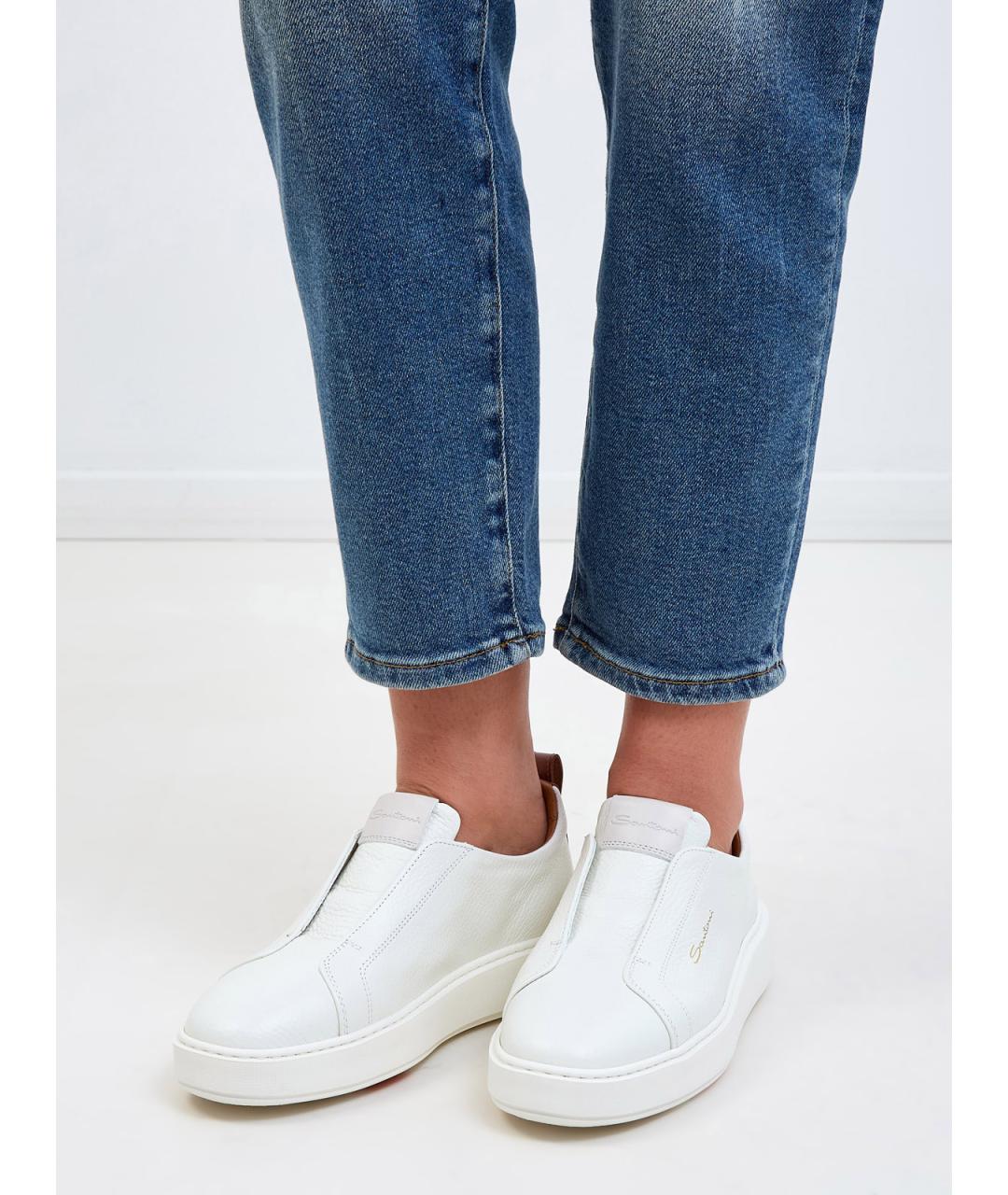 SANTONI Белые кожаные кеды, фото 2