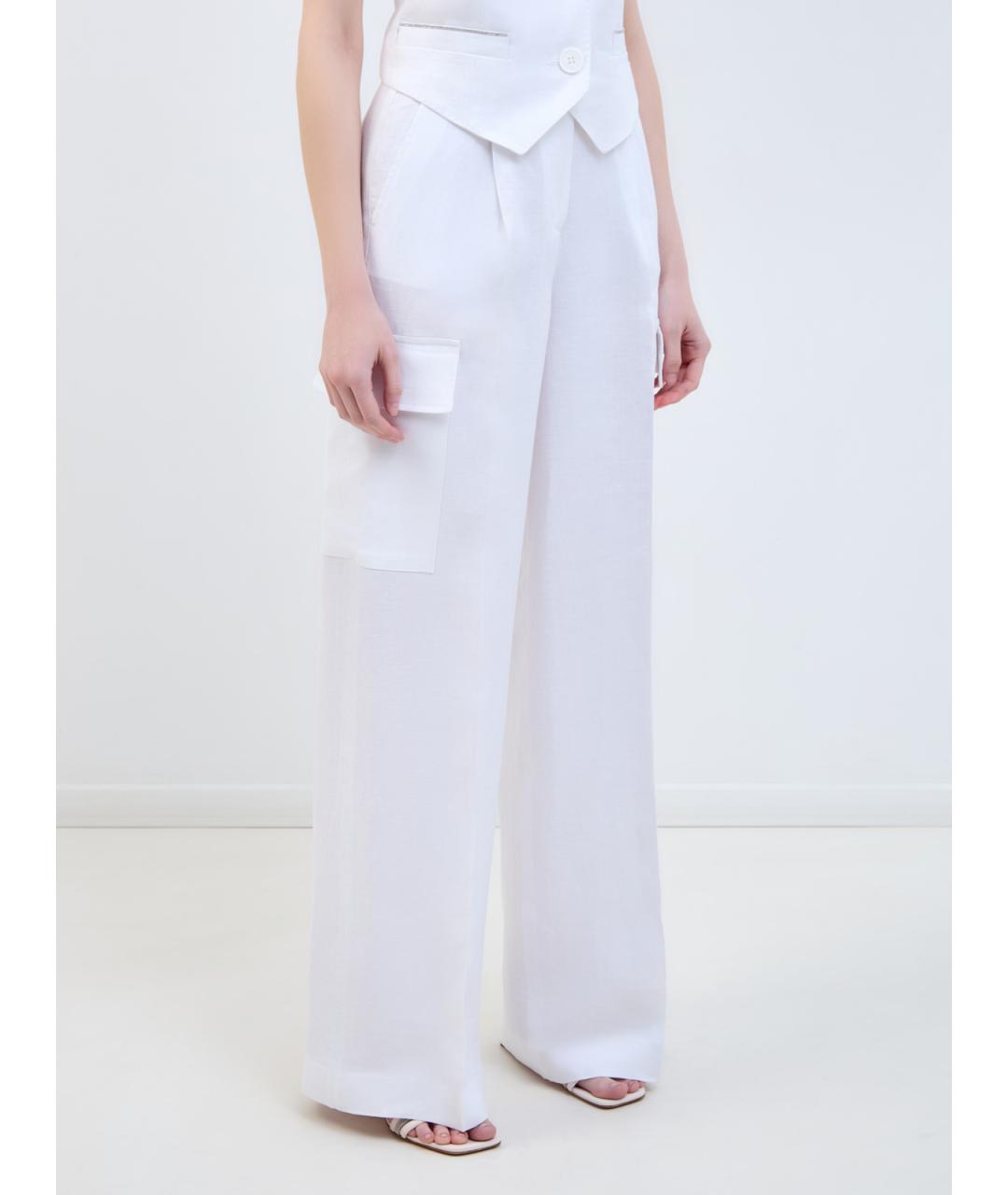 PESERICO Белые льняные брюки широкие, фото 3