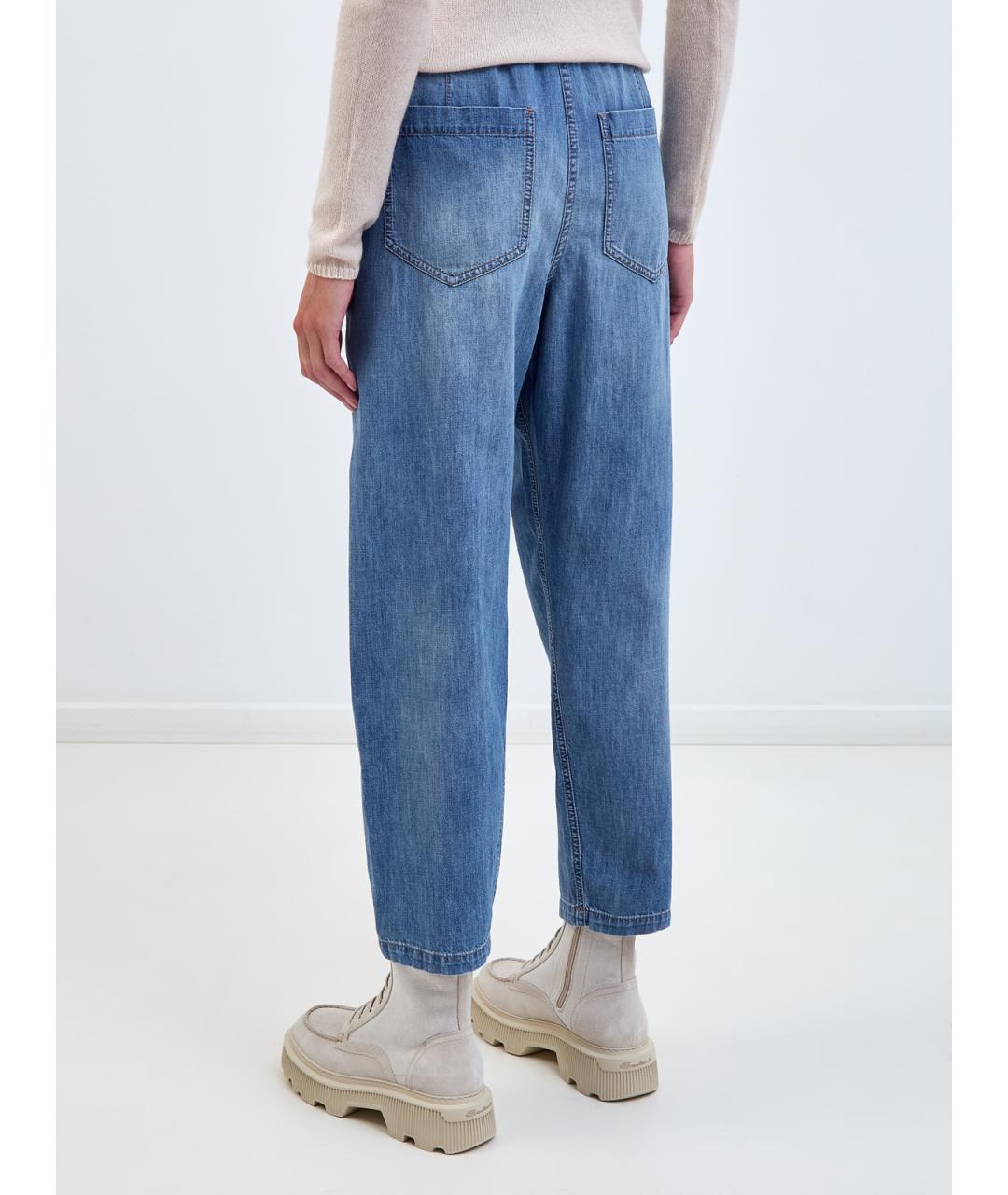 BRUNELLO CUCINELLI Голубые хлопковые прямые джинсы, фото 4