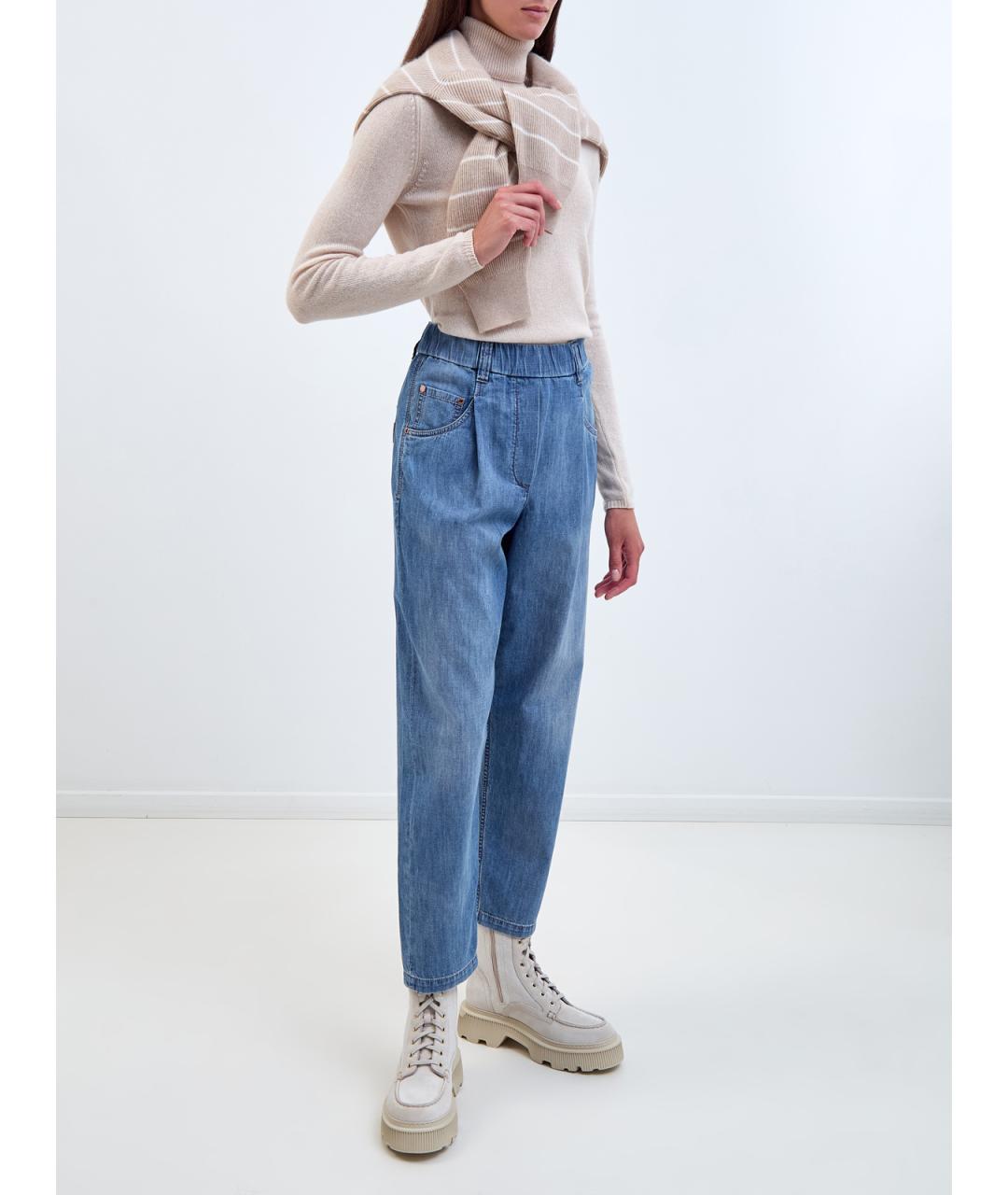 BRUNELLO CUCINELLI Голубые хлопковые прямые джинсы, фото 2