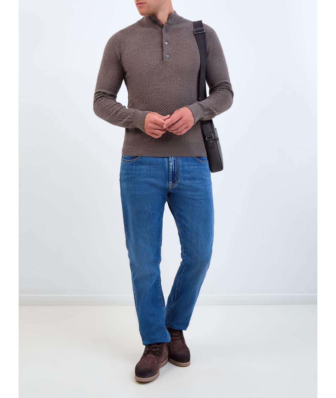 CANALI Коричневый шерстяной джемпер / свитер, фото 2