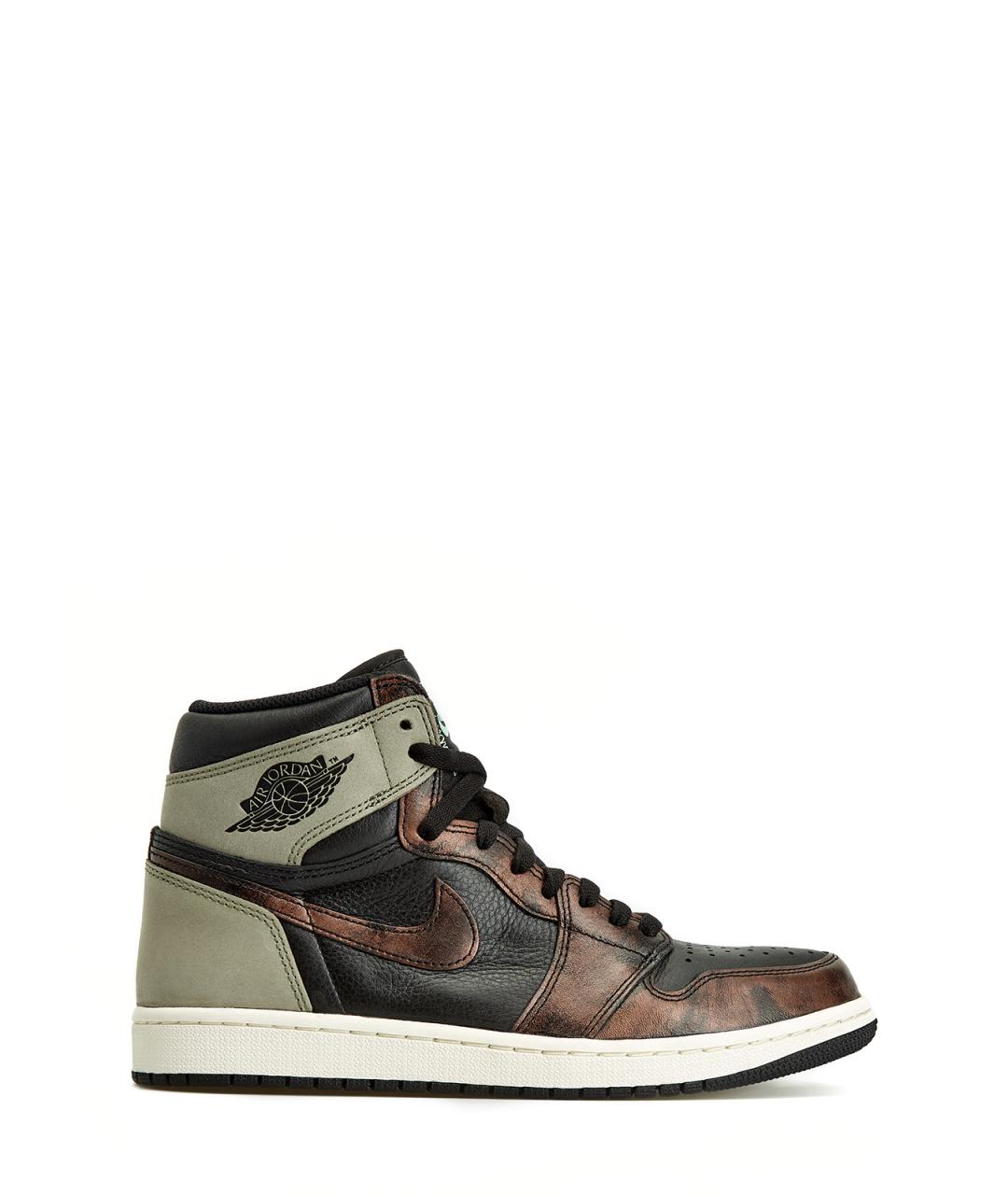 JORDAN Черные кожаные высокие кроссовки / кеды, фото 1