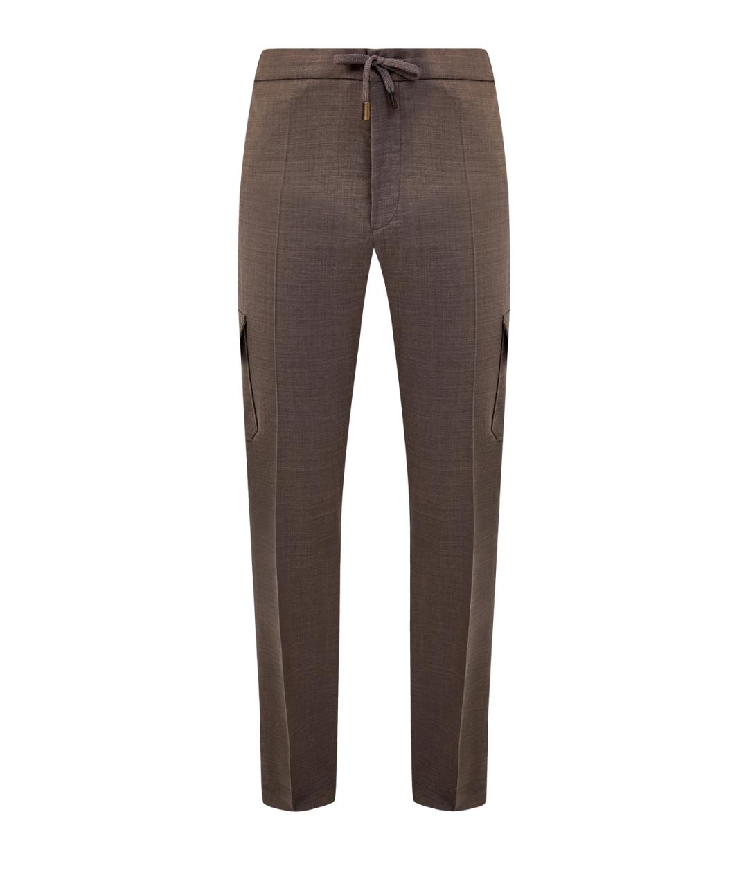 CAPOBIANCO Коричневые шерстяные повседневные брюки, фото 1