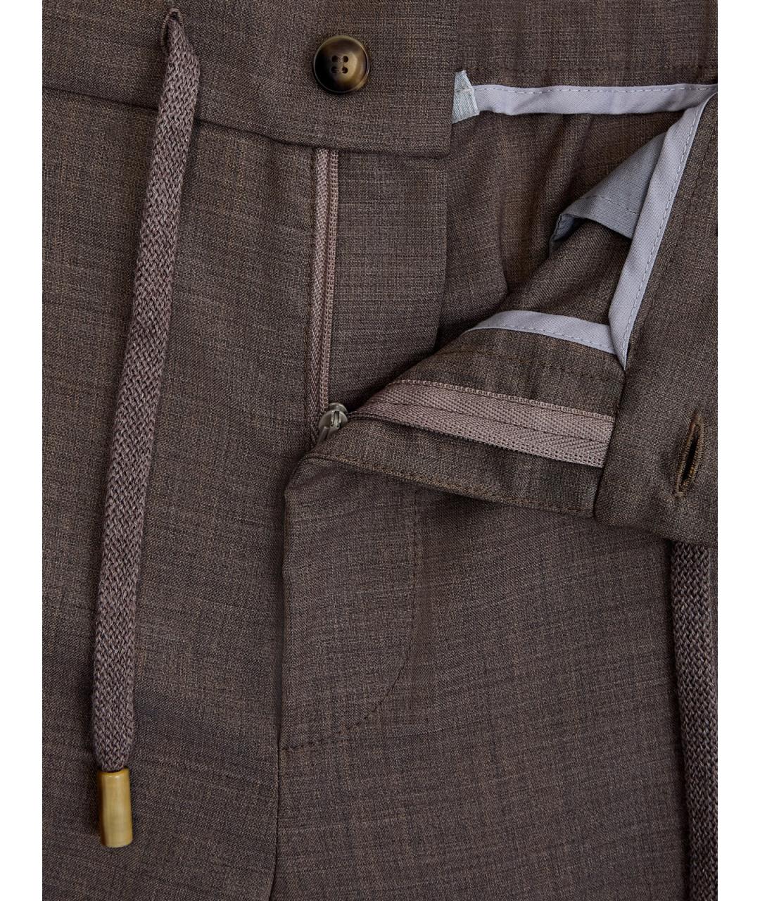 CAPOBIANCO Коричневые шерстяные повседневные брюки, фото 6