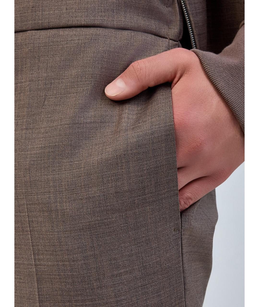 CAPOBIANCO Коричневые шерстяные повседневные брюки, фото 5