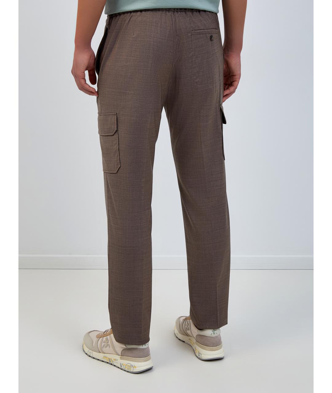 CAPOBIANCO Коричневые шерстяные повседневные брюки, фото 4