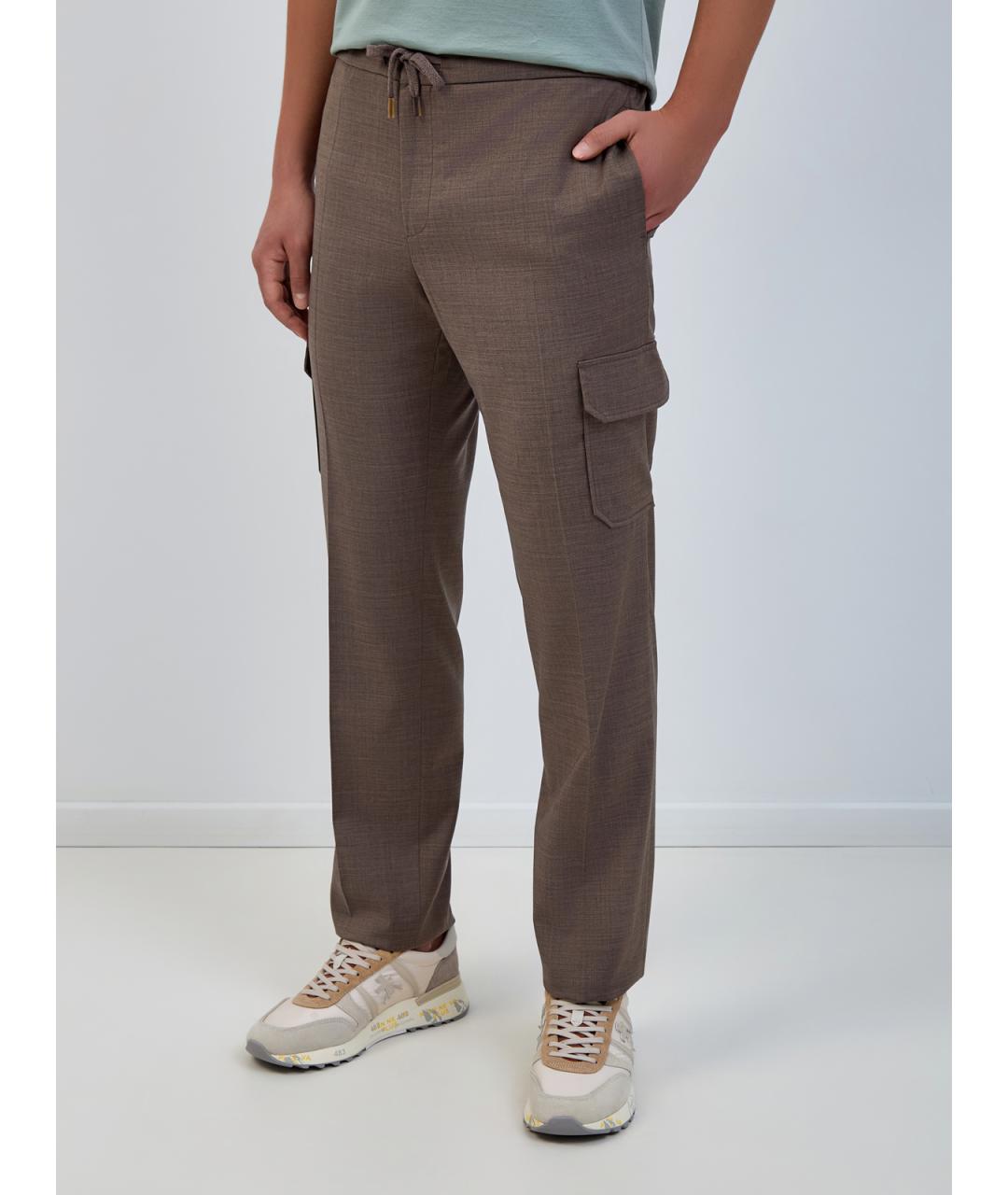 CAPOBIANCO Коричневые шерстяные повседневные брюки, фото 3