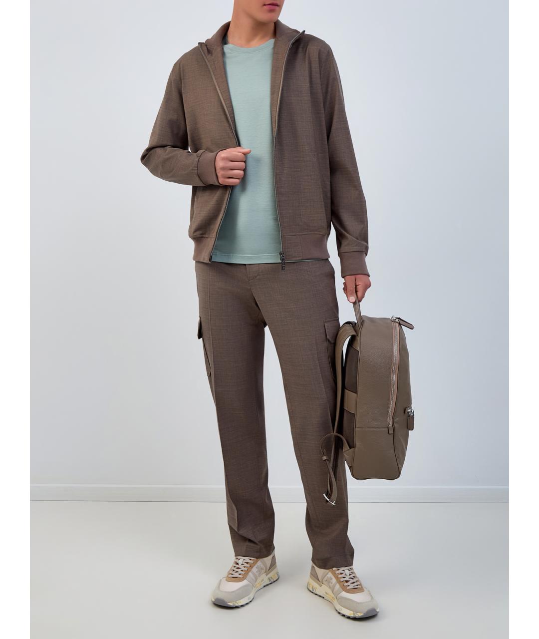 CAPOBIANCO Коричневые шерстяные повседневные брюки, фото 2