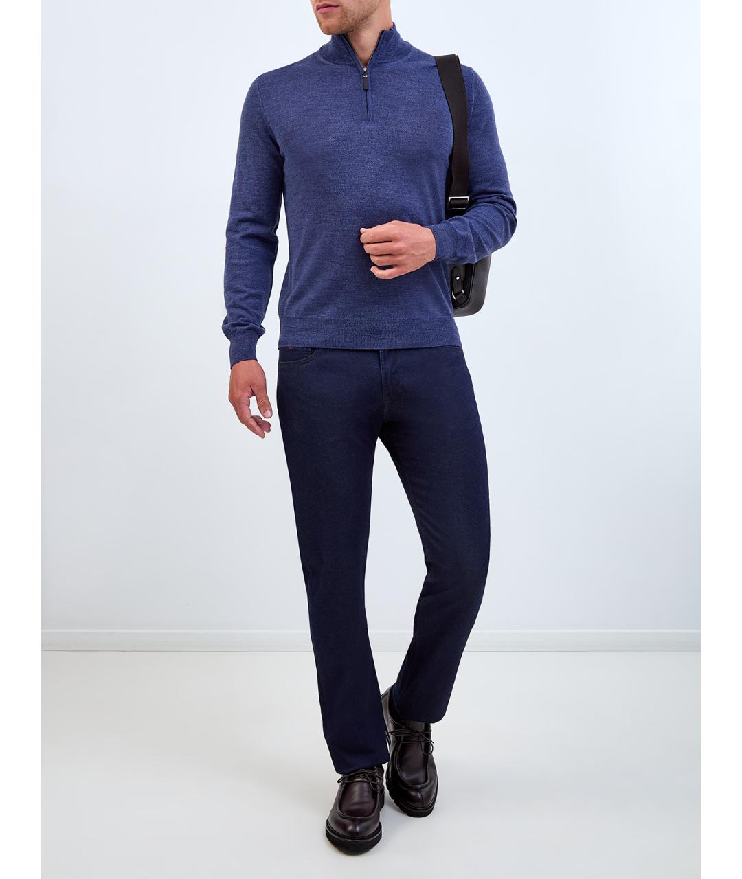 CANALI Темно-синие хлопковые прямые джинсы, фото 2