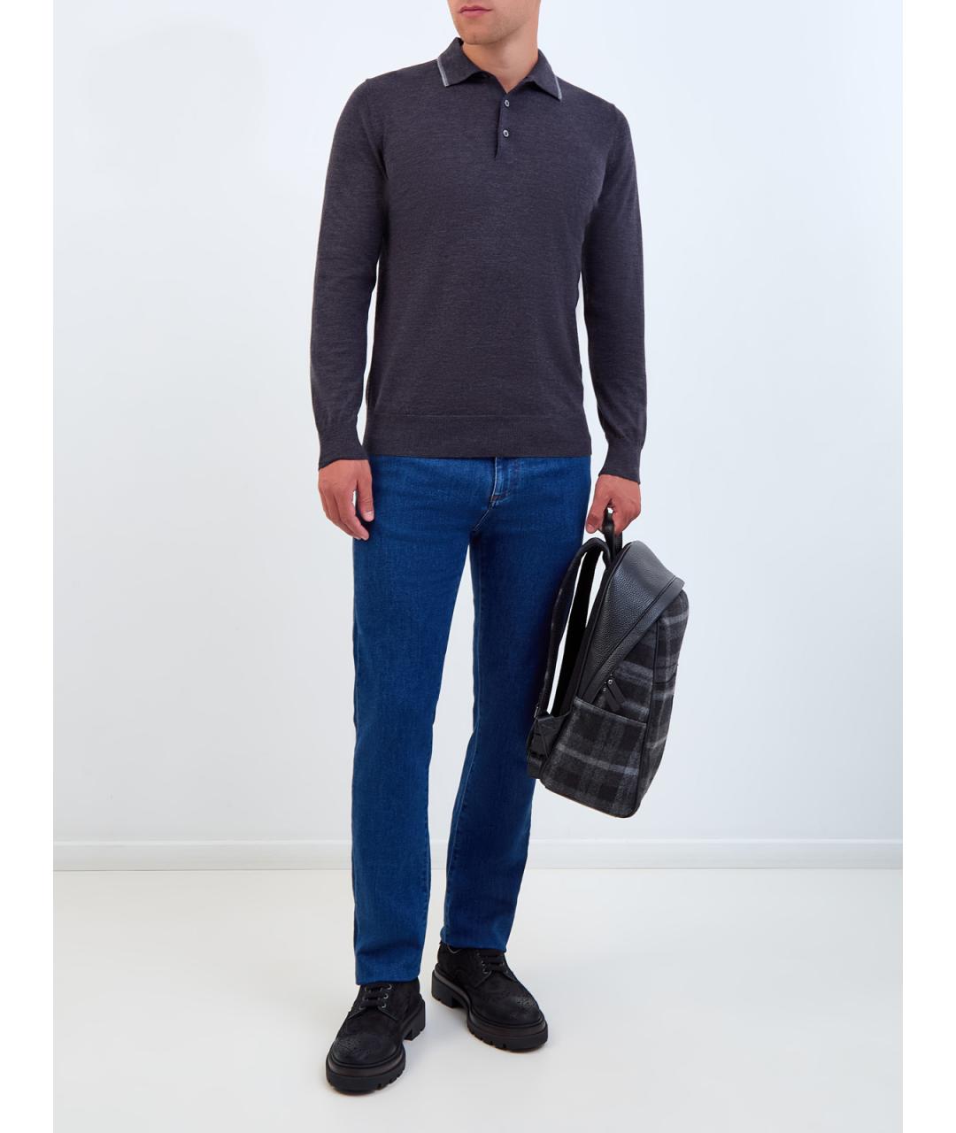 CANALI Синие хлопковые джинсы скинни, фото 2