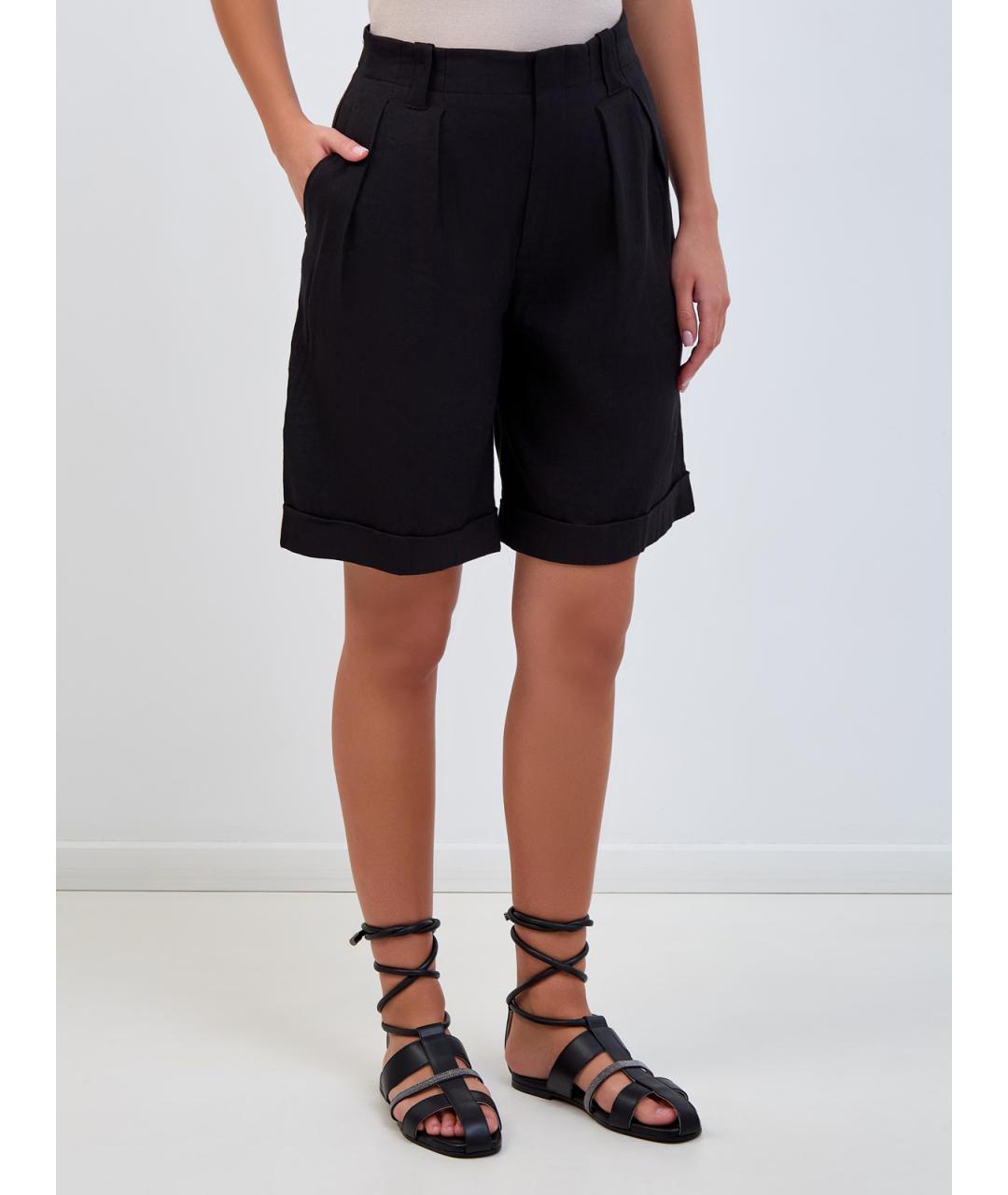 LORENA ANTONIAZZI Черные льняные шорты, фото 3