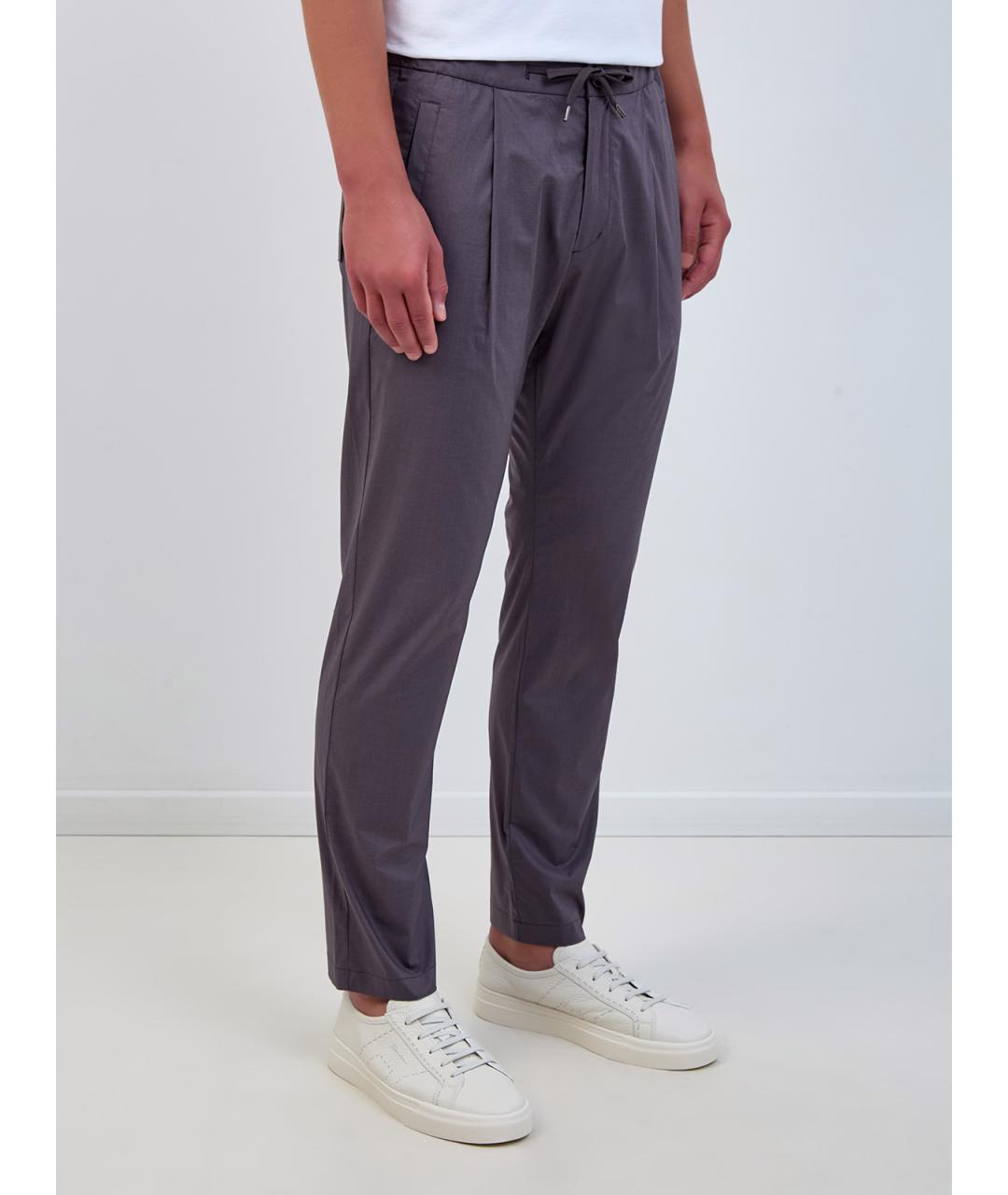 HERNO Серые хлопковые повседневные брюки, фото 3